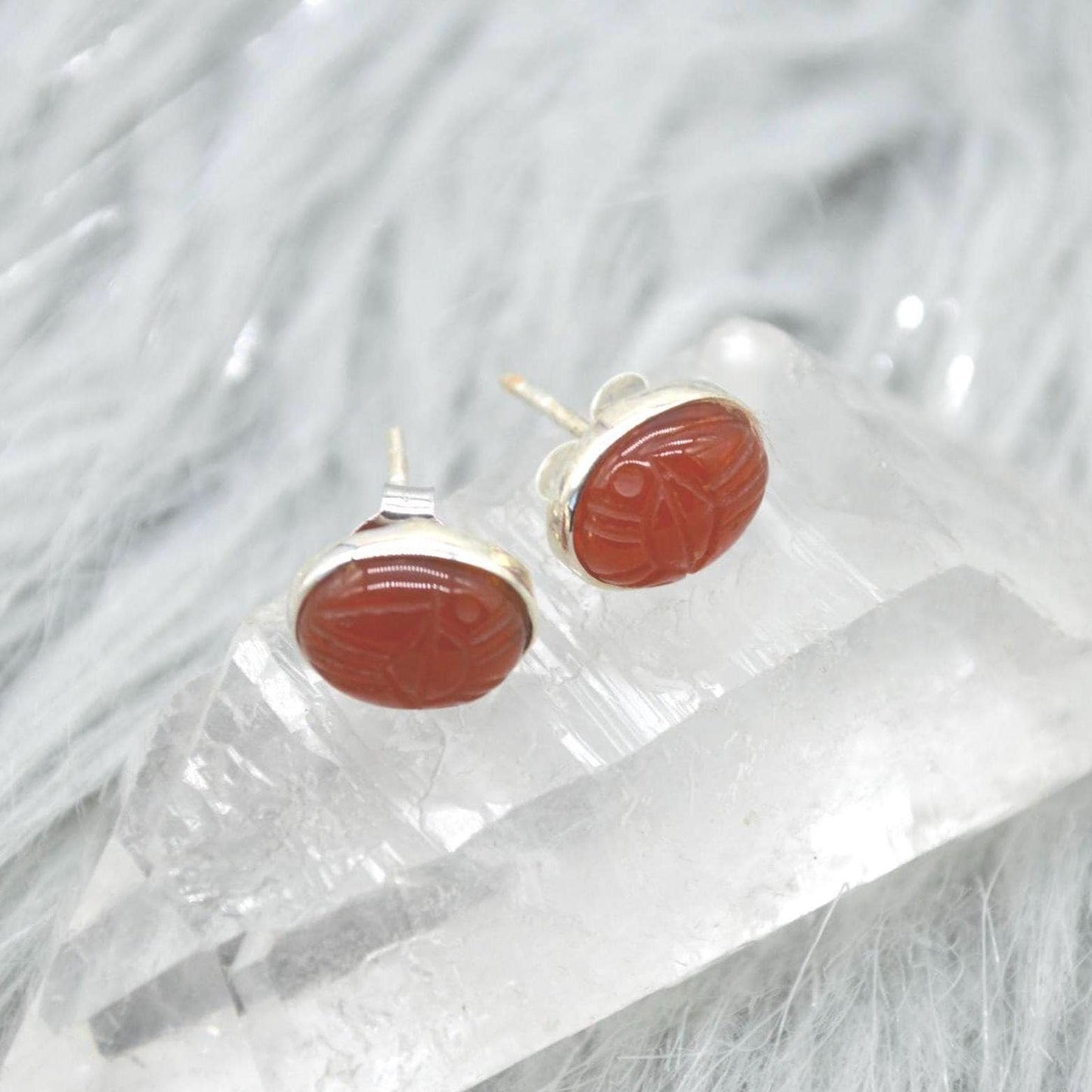 Carnelian Stud Earrings: Silver or Gold, Minimalist Oval Orange Gemstone Stud