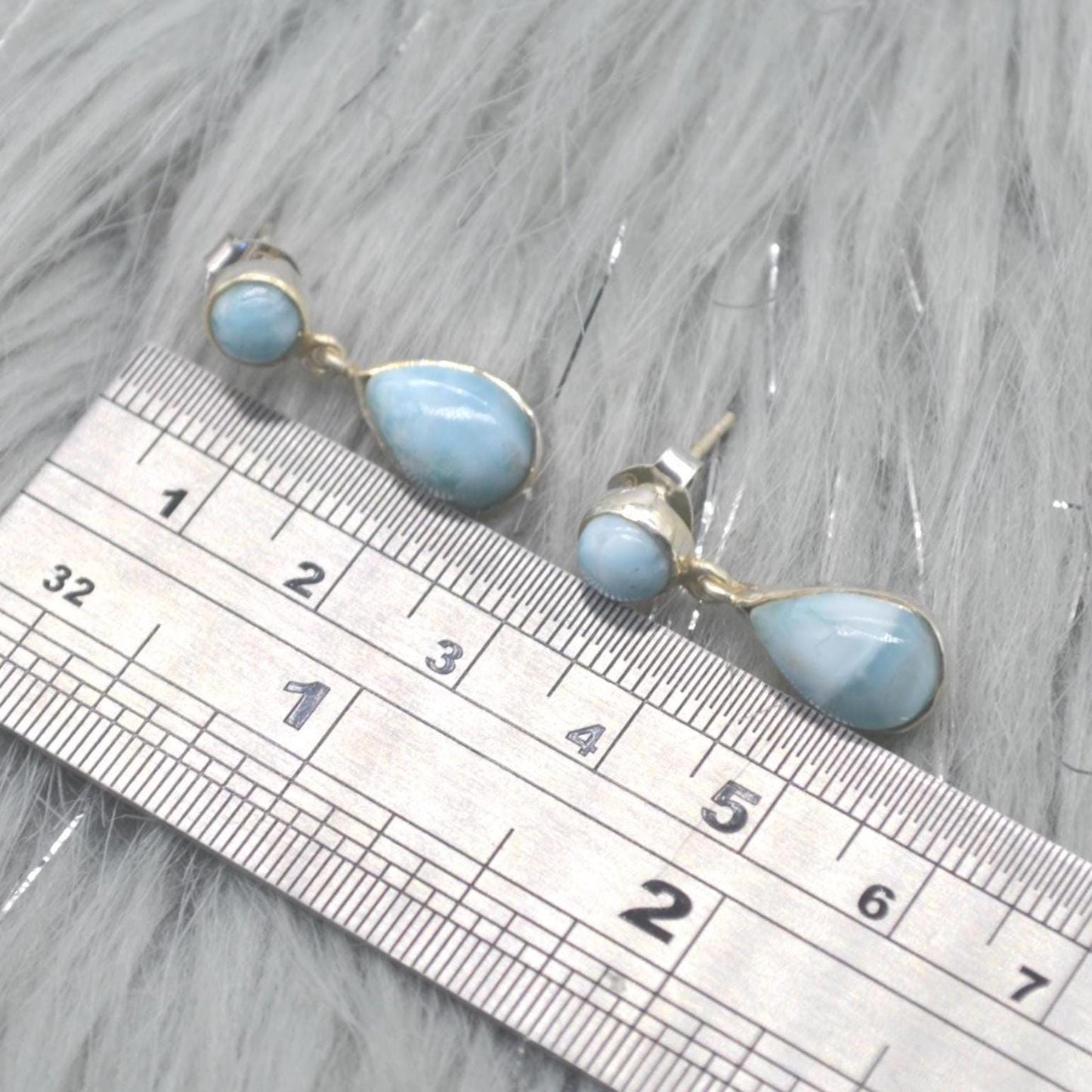 Larimar Earrings: Silver, Dangle Drop, Blue Gemstone Teardrop