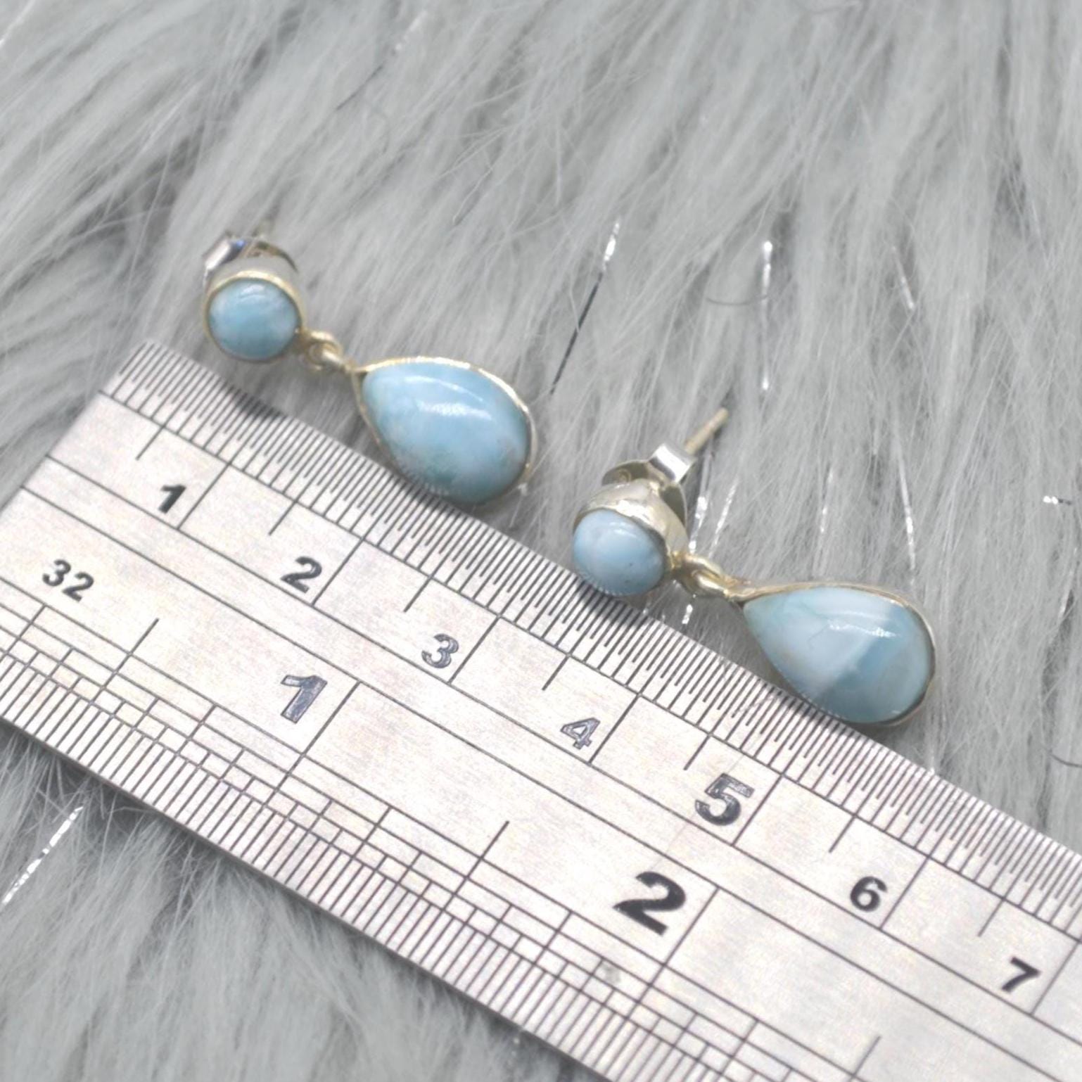 Larimar Earrings: Silver, Dangle Drop, Blue Gemstone Teardrop