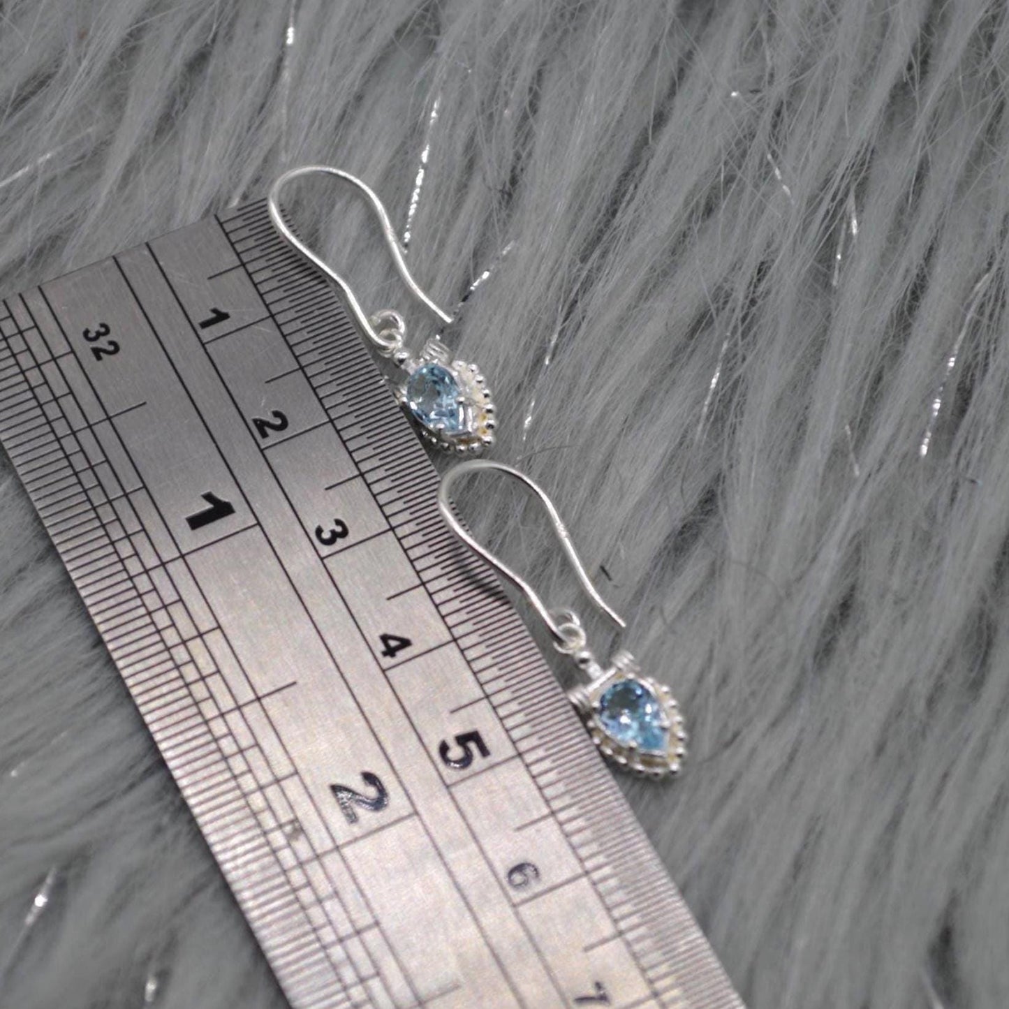 Blue Topaz Dangle Earrings: Silver or Gold, Floral Drops, December Birthstone