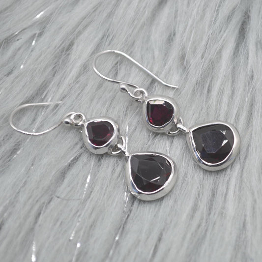 Red Garnet Earrings: Silver, Dangle Drop, January Birthstone Jewelry, Gemstone Teardrop