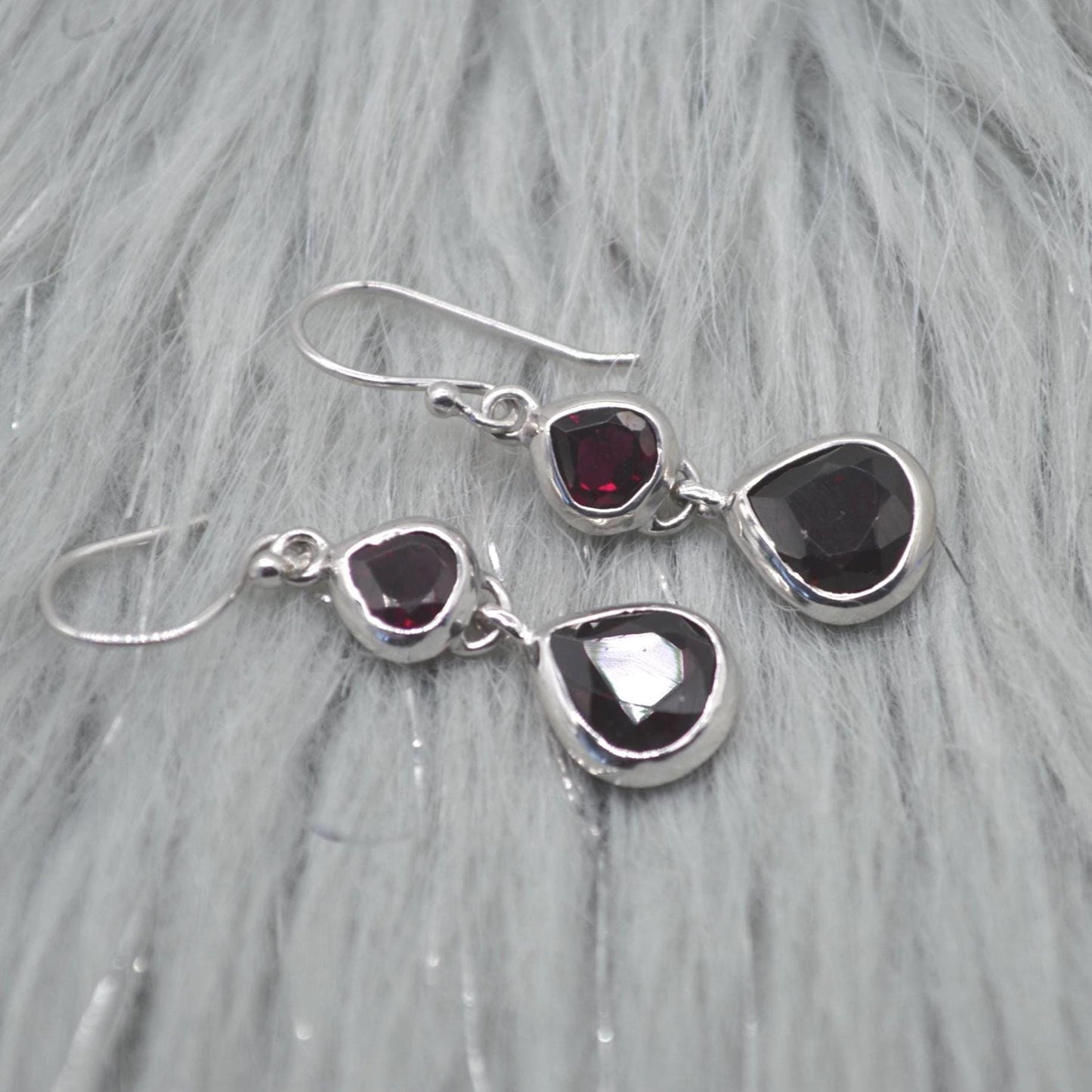 Red Garnet Earrings: Silver, Dangle Drop, January Birthstone Jewelry, Gemstone Teardrop