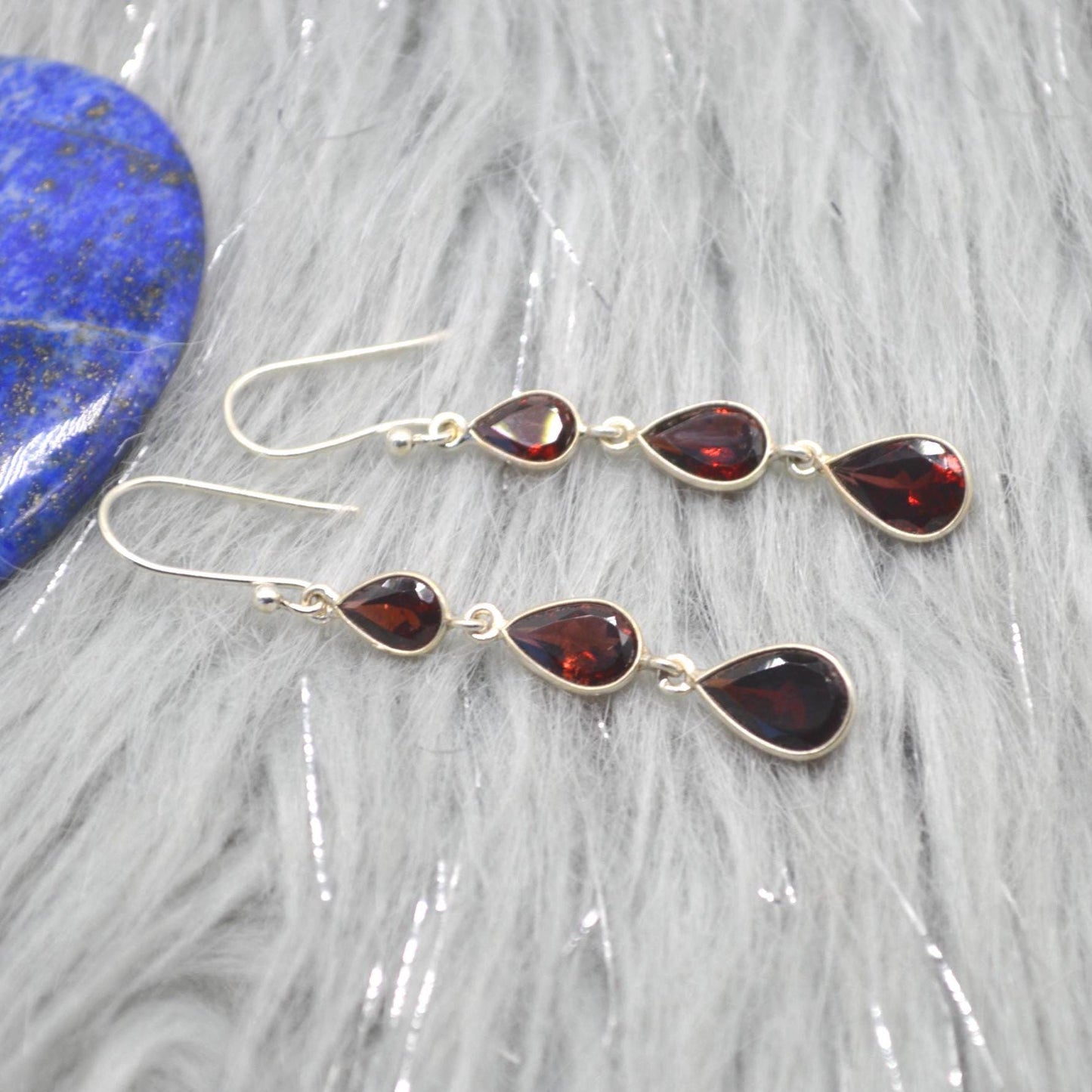 Red Garnet Teardrop Earrings: Silver, January Birthstone, Dangle Drop