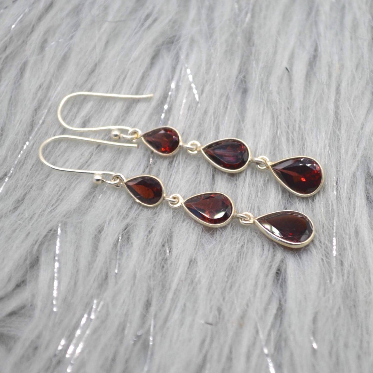 Red Garnet Teardrop Earrings: Silver, January Birthstone, Dangle Drop
