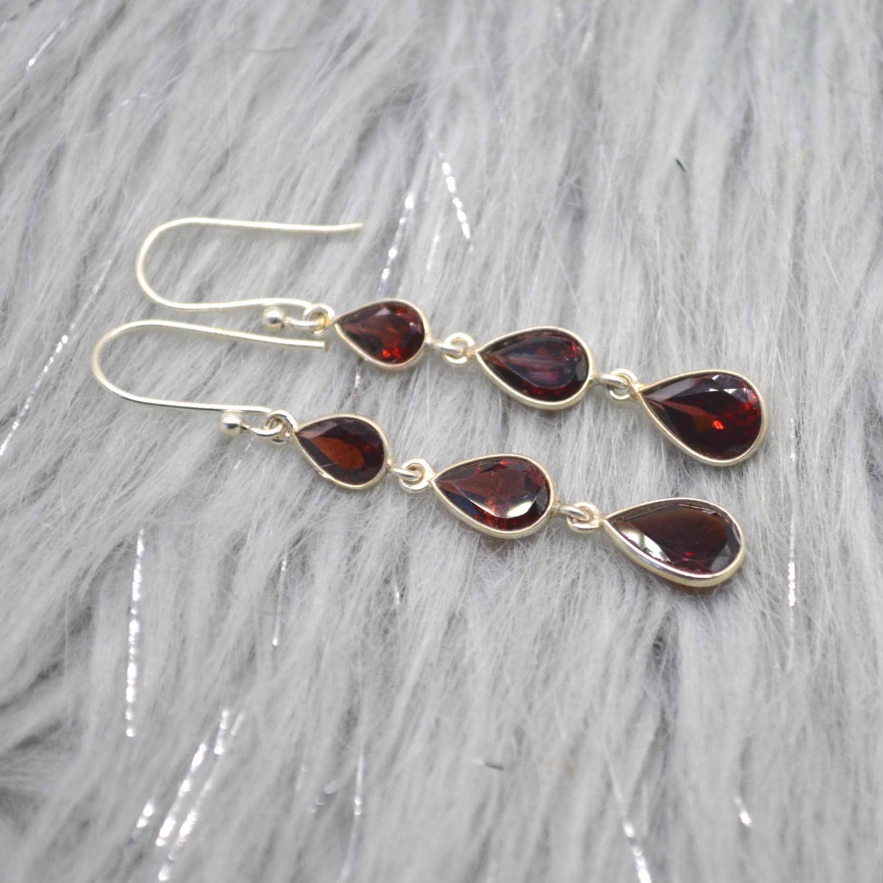 Red Garnet Teardrop Earrings: Silver, January Birthstone, Dangle Drop