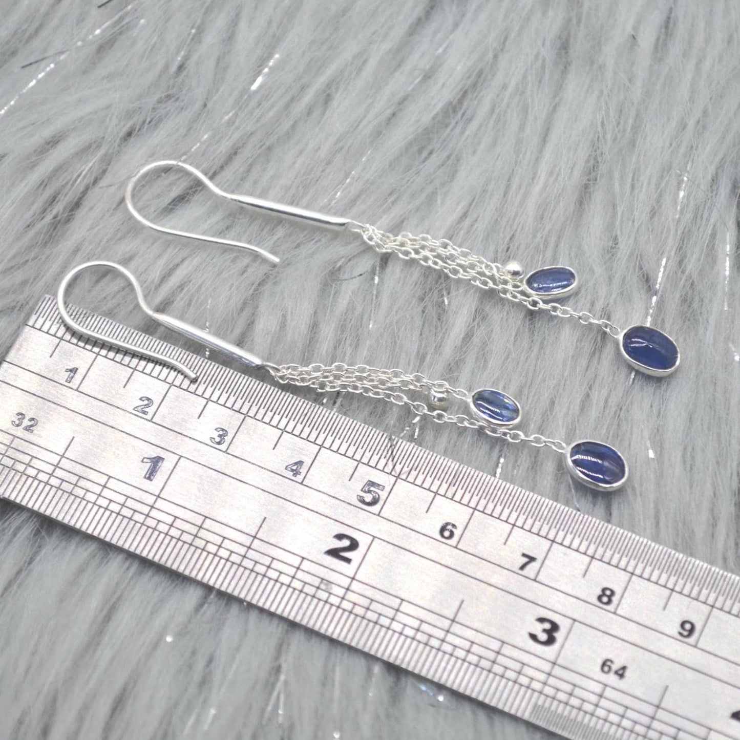 Long Kyanite Earrings: Silver, Dangle Drop, Blue Gemstone Jewelry