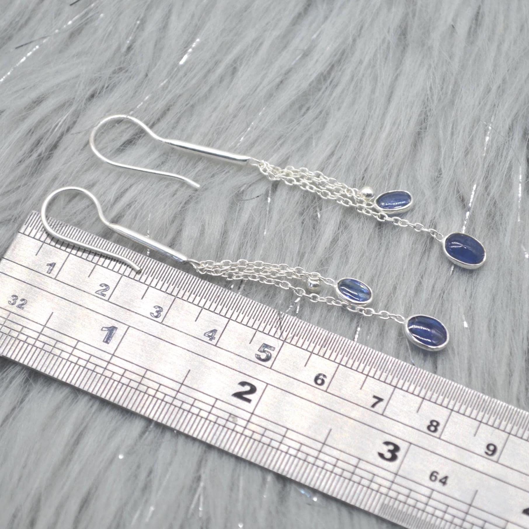 Long Kyanite Earrings: Silver, Dangle Drop, Blue Gemstone Jewelry