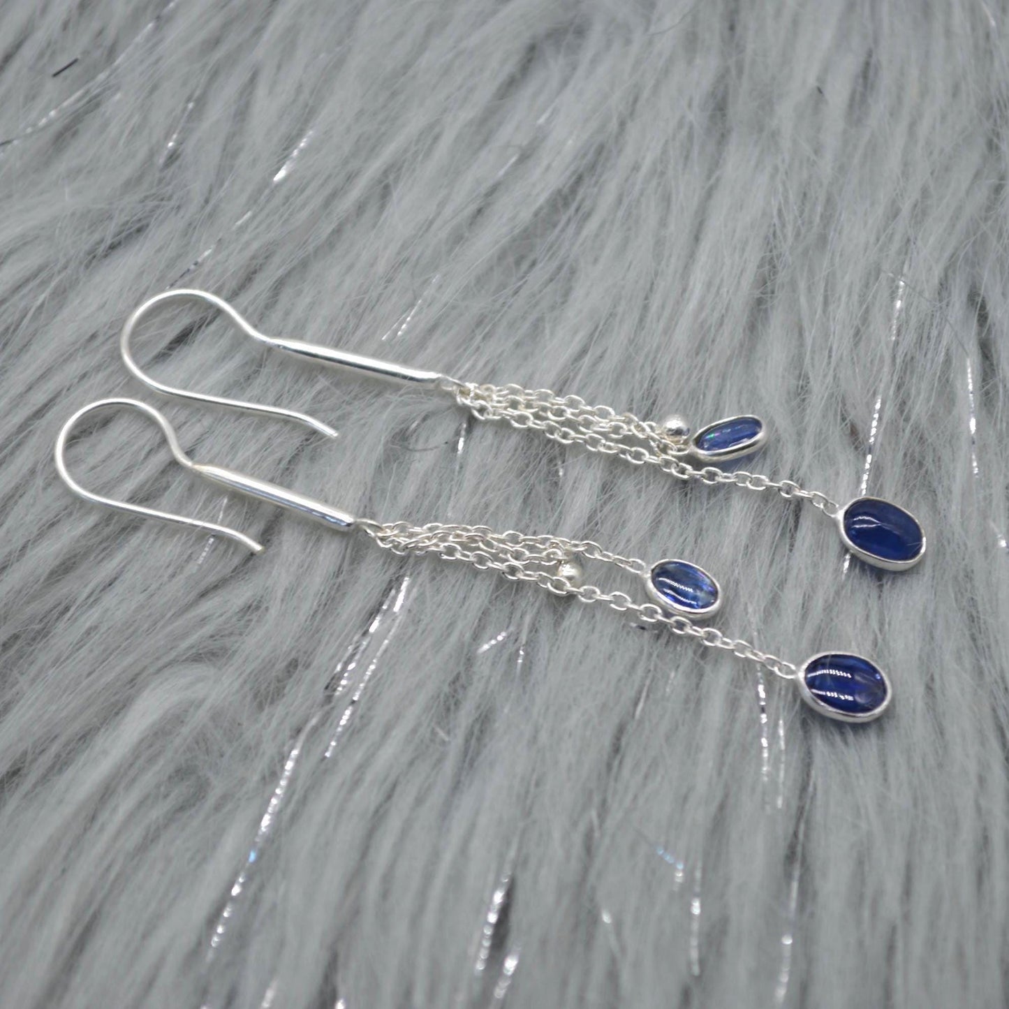 Long Kyanite Earrings: Silver, Dangle Drop, Blue Gemstone Jewelry
