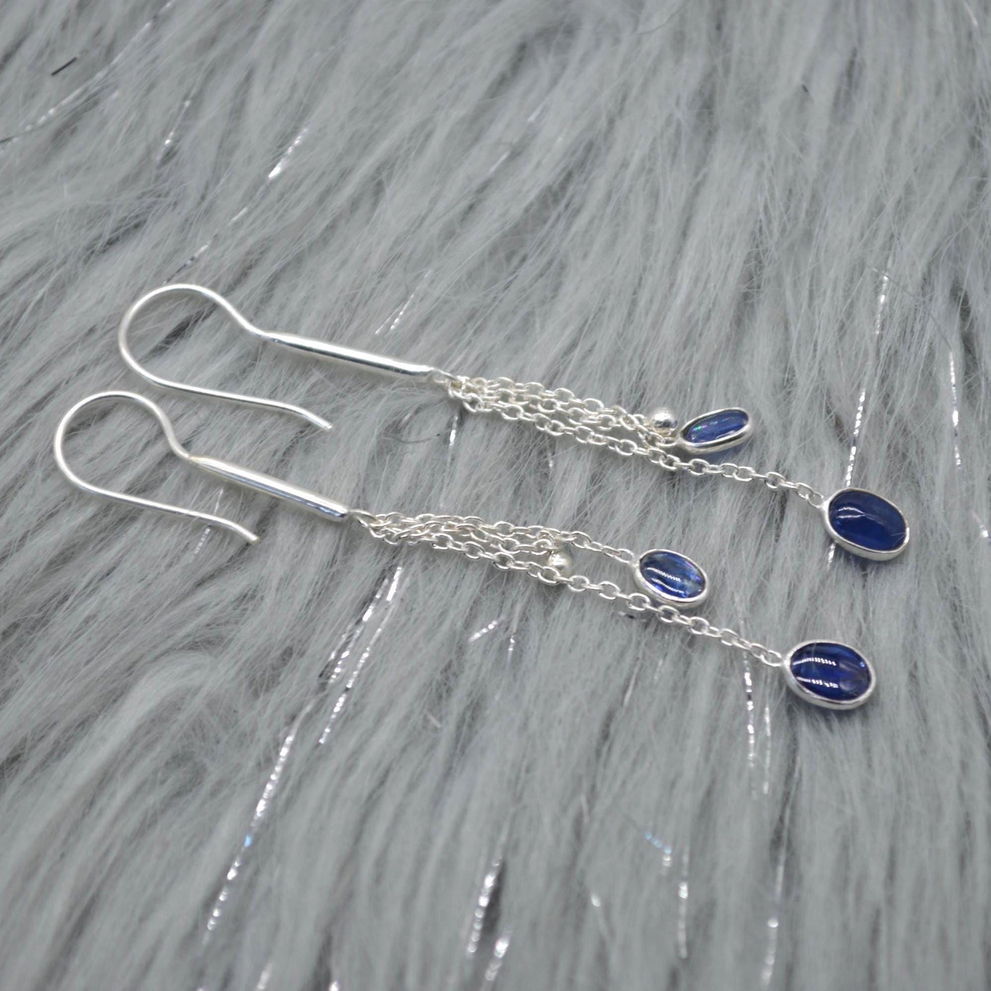 Long Kyanite Earrings: Silver, Dangle Drop, Blue Gemstone Jewelry