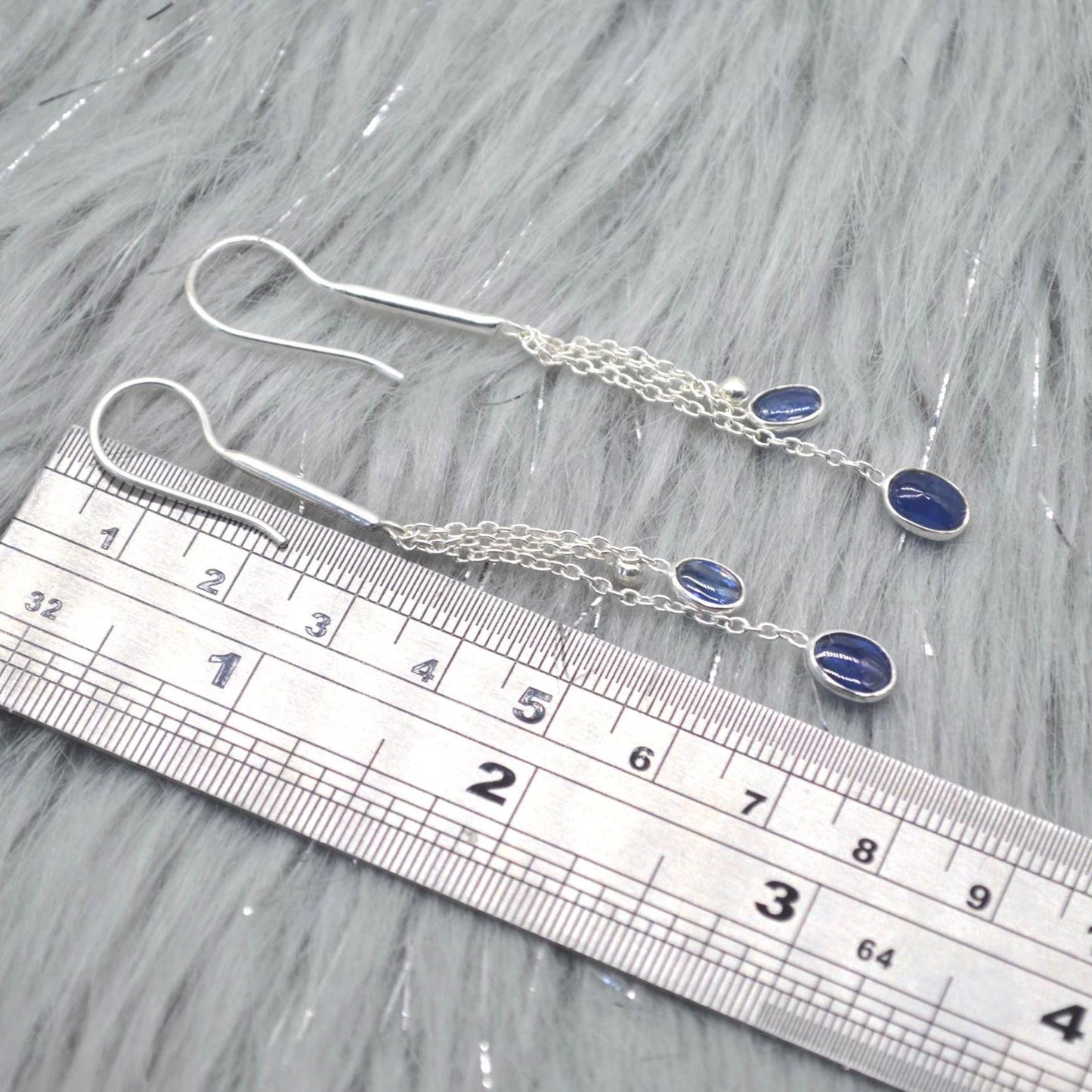 Long Kyanite Earrings: Silver, Dangle Drop, Blue Gemstone Jewelry