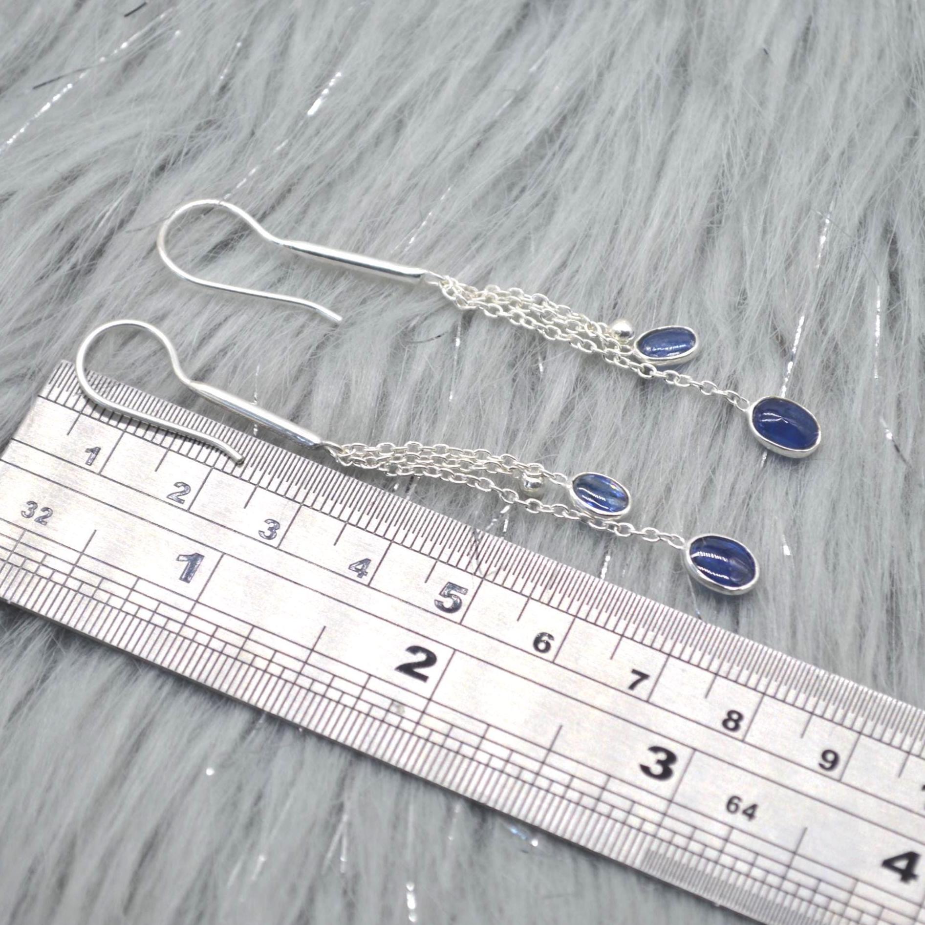 Long Kyanite Earrings: Silver, Dangle Drop, Blue Gemstone Jewelry