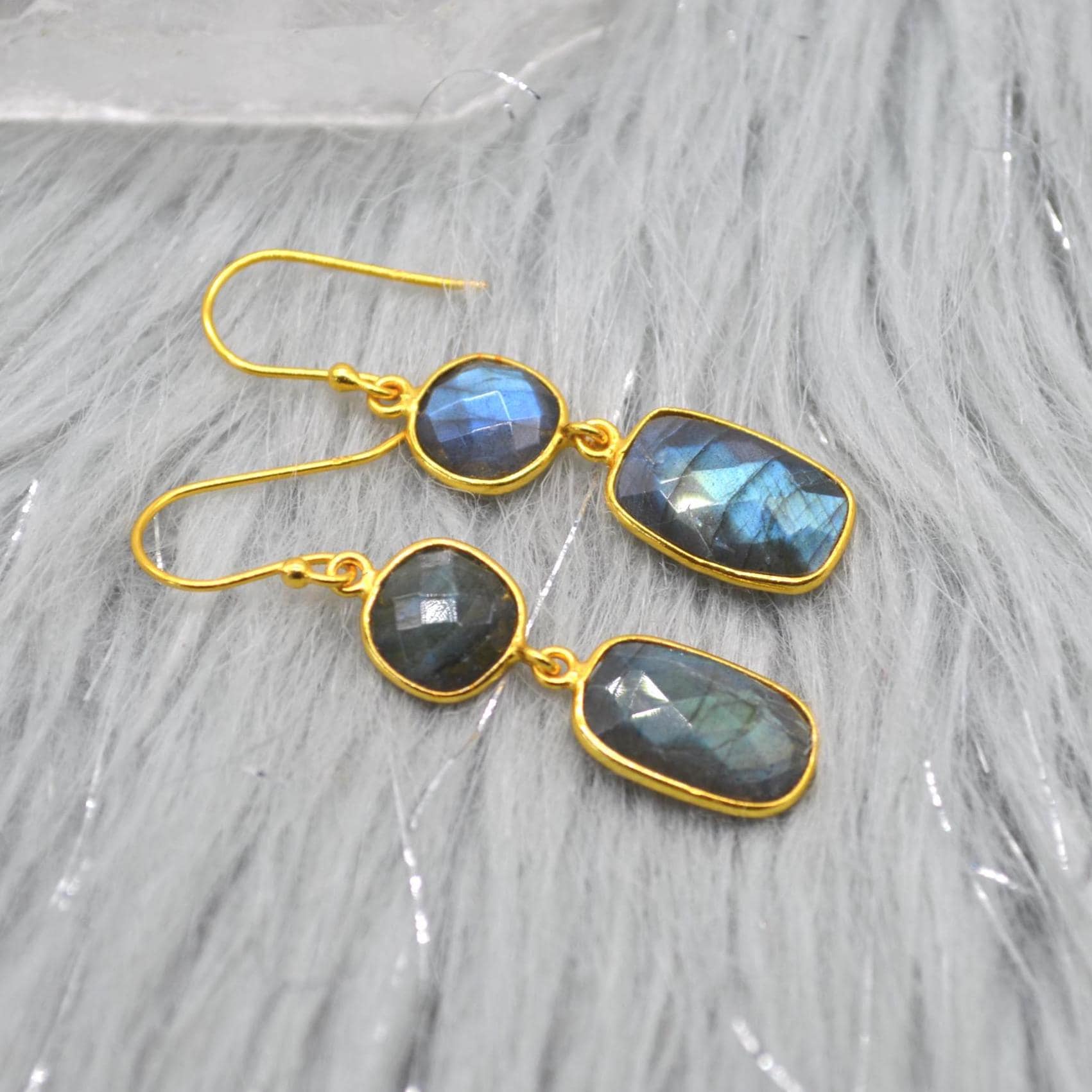 Labradorite Earrings: Gold Plated Sterling Silver, Handmade Dangle Drop