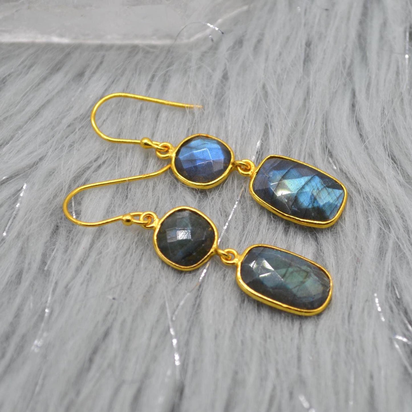 Labradorite Earrings: Gold Plated Sterling Silver, Handmade Dangle Drop