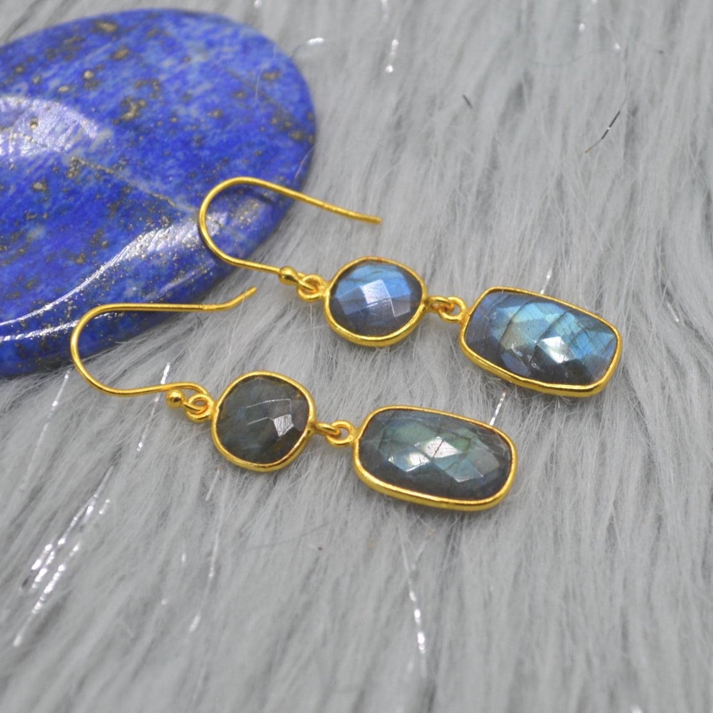 Labradorite Earrings: Gold Plated Sterling Silver, Handmade Dangle Drop