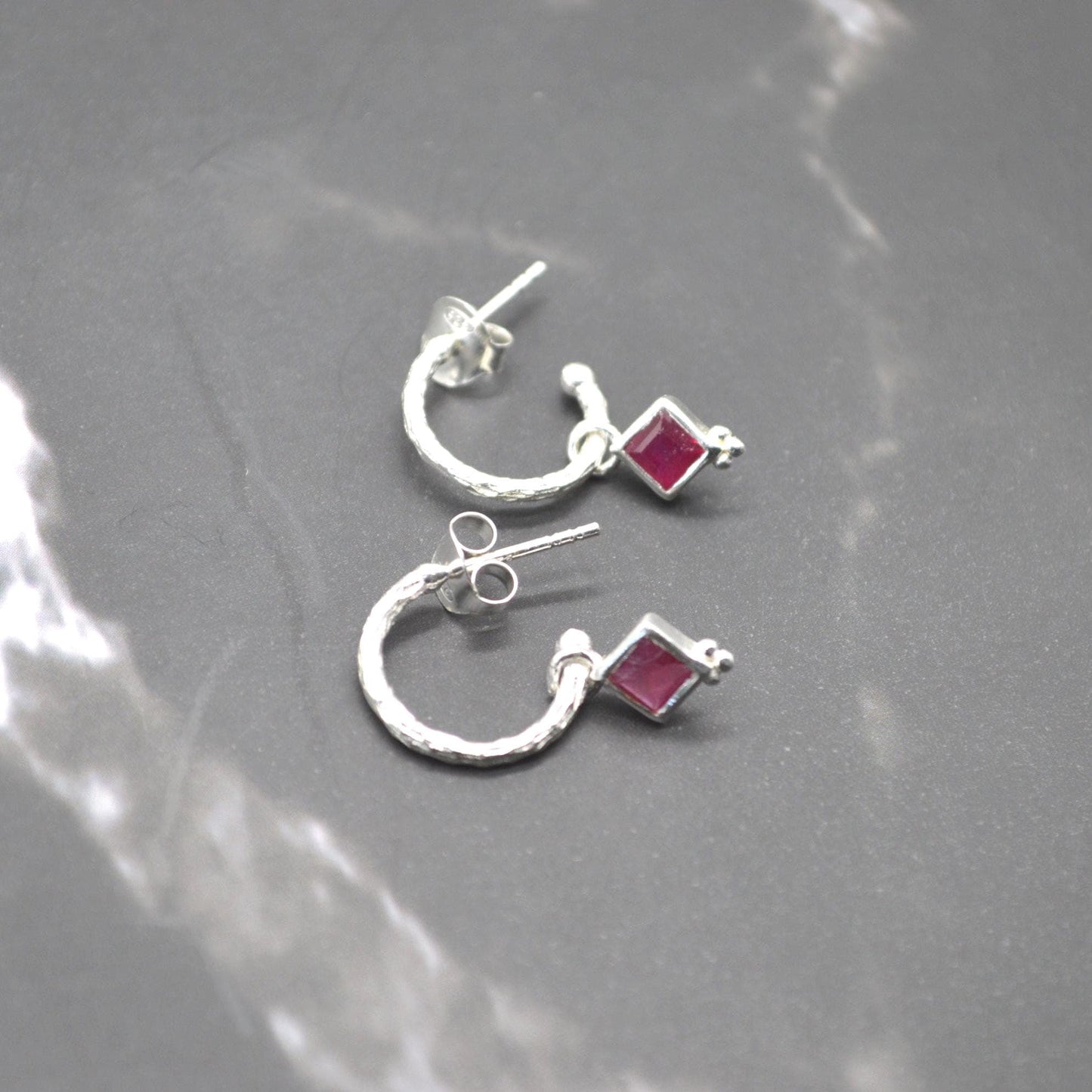 Ruby Hoop Earrings: Sterling Silver or Gold, July Birthstone, Red Gemstone