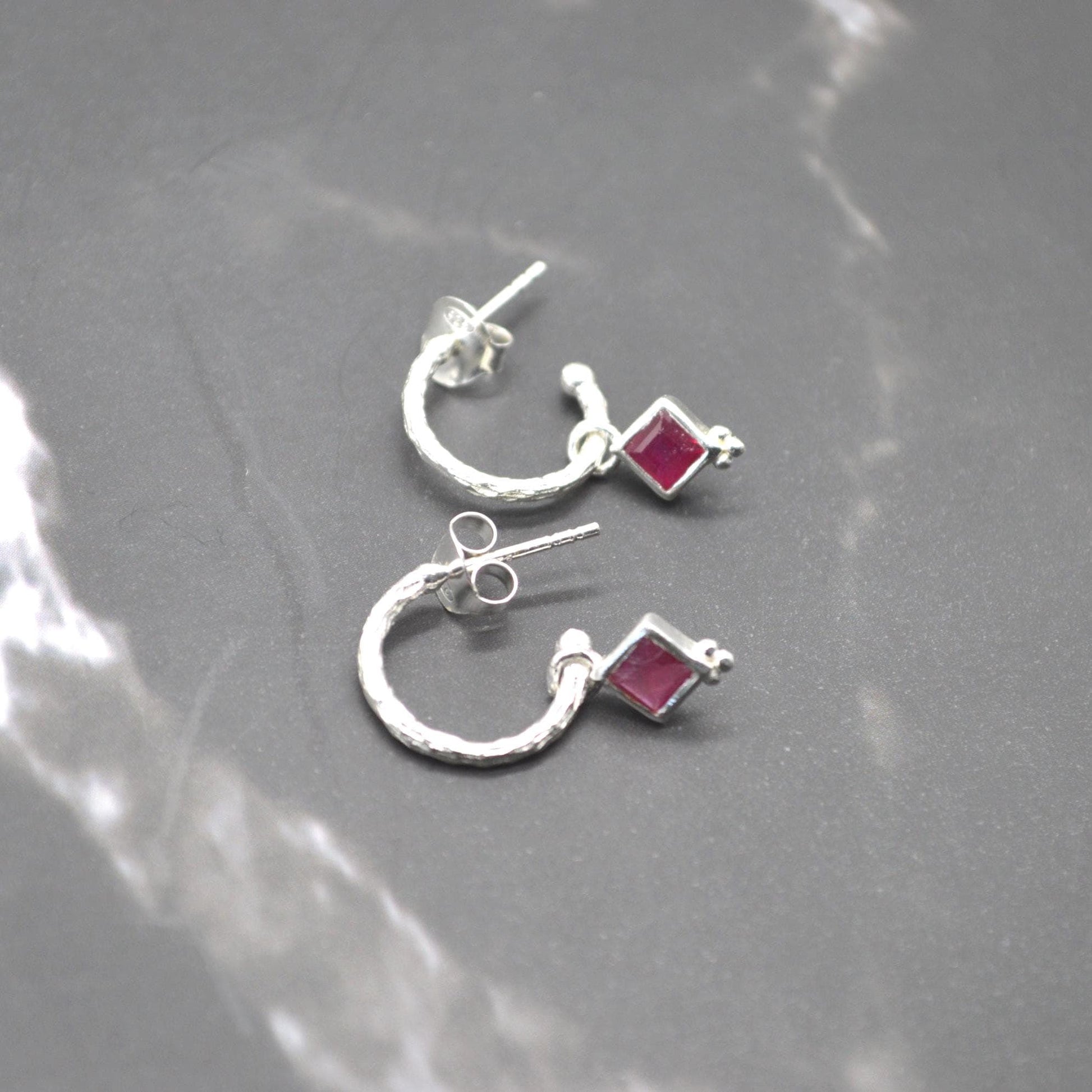 Ruby Hoop Earrings: Sterling Silver or Gold, July Birthstone, Red Gemstone