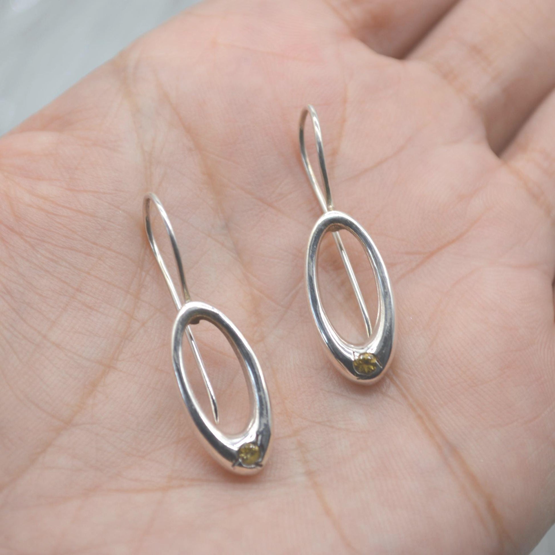 Citrine or Iolite Silver Earrings: Oval Gemstone Drop