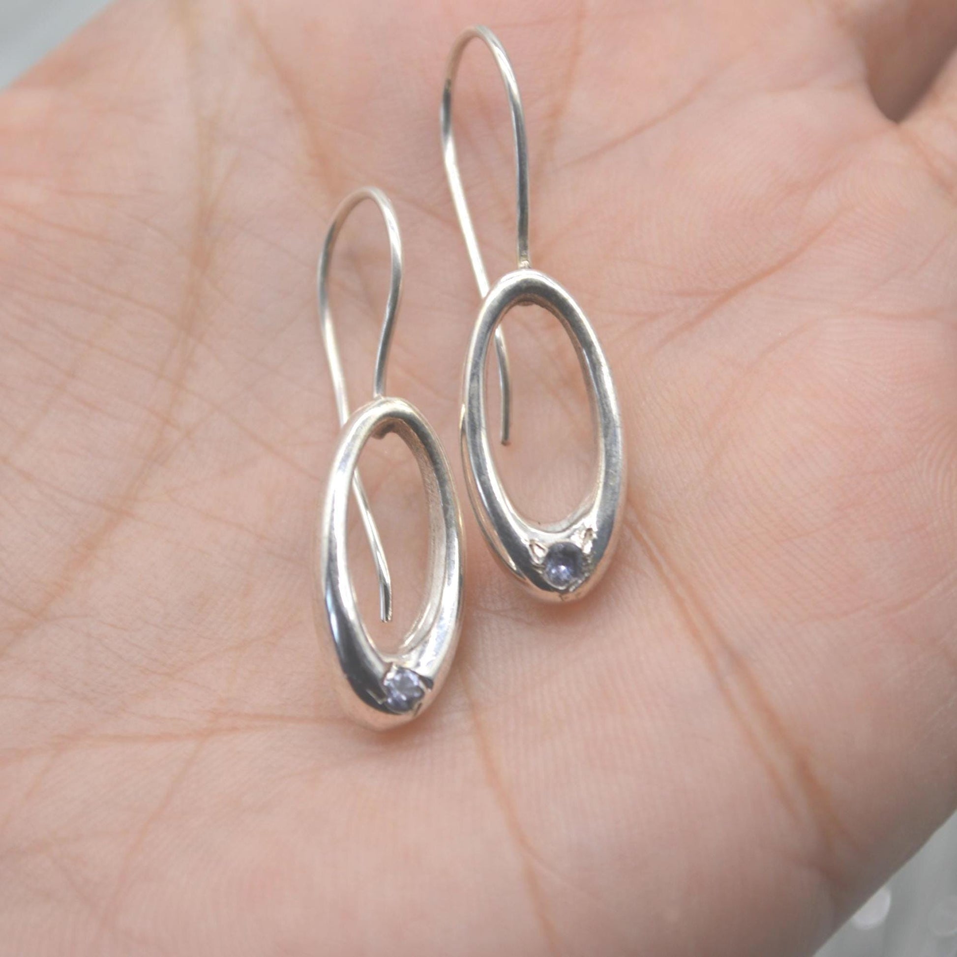 Citrine or Iolite Silver Earrings: Oval Gemstone Drop