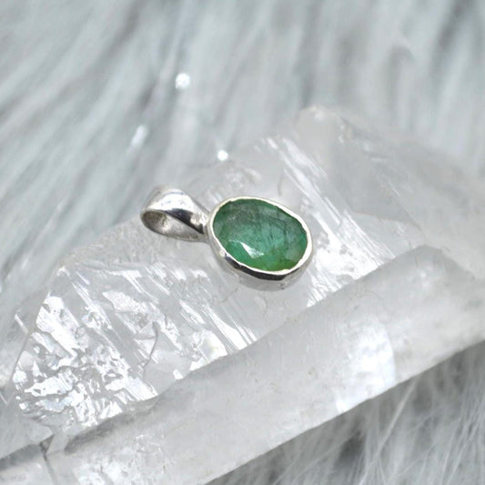 Emerald Pendant Necklace: Sterling Silver, May Birthstone, Oval Green Gemstone