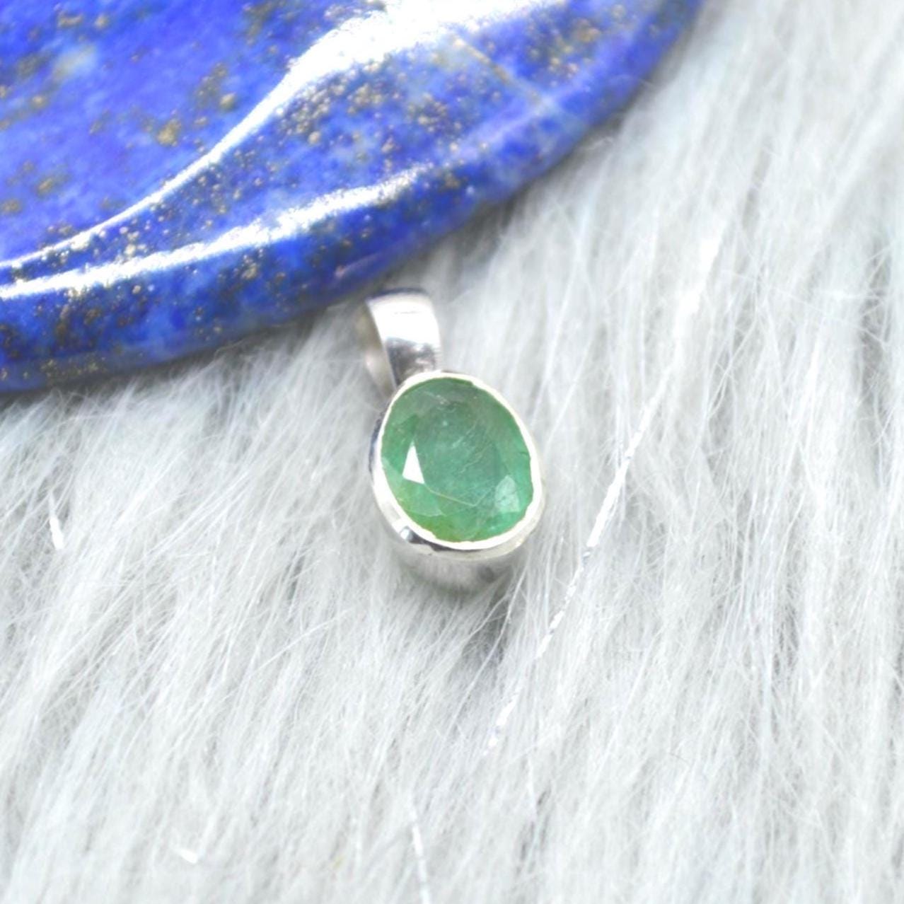 Emerald Pendant Necklace: Sterling Silver, May Birthstone, Oval Green Gemstone