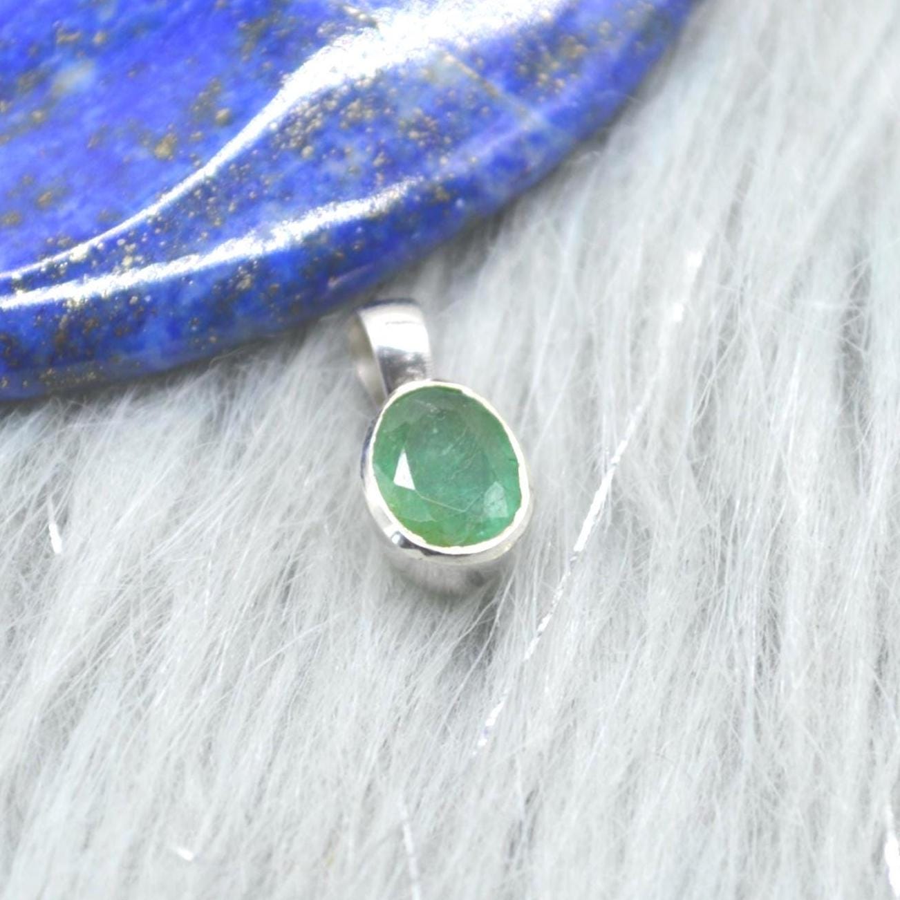 Emerald Pendant Necklace: Sterling Silver, May Birthstone, Oval Green Gemstone