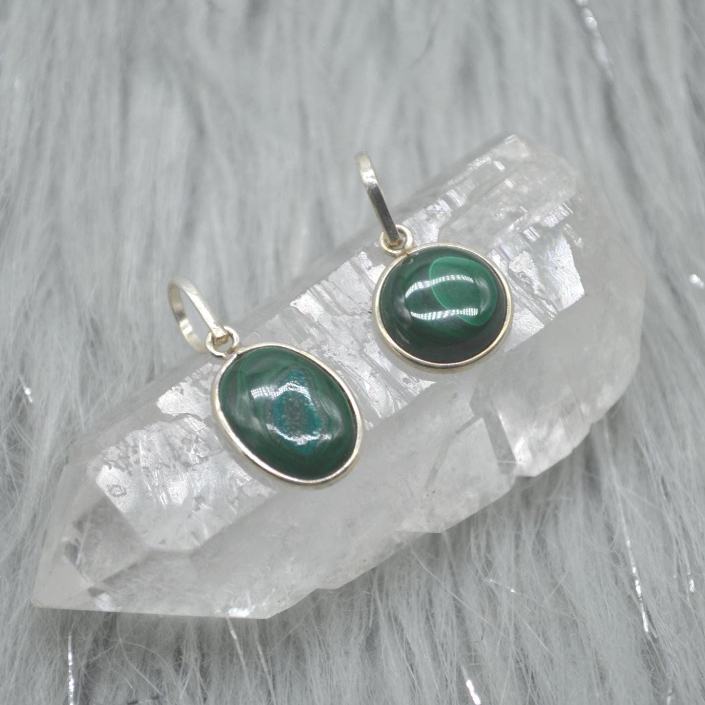 Malachite Pendant: Sterling Silver, Green Gemstone, Oval or Round