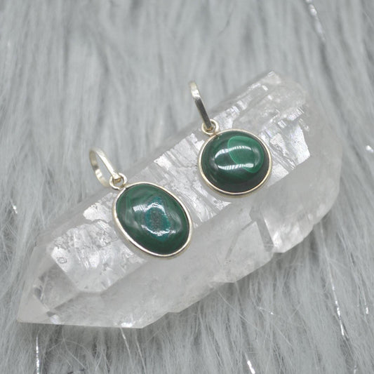 Malachite Pendant: Sterling Silver, Green Gemstone, Oval or Round