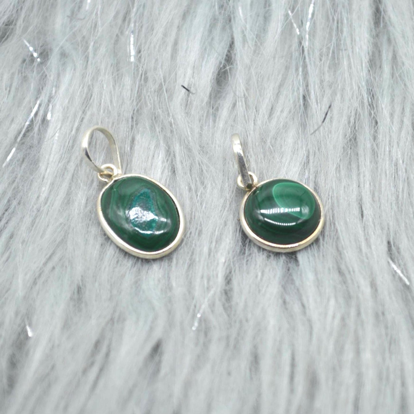 Malachite Pendant: Sterling Silver, Green Gemstone, Oval or Round