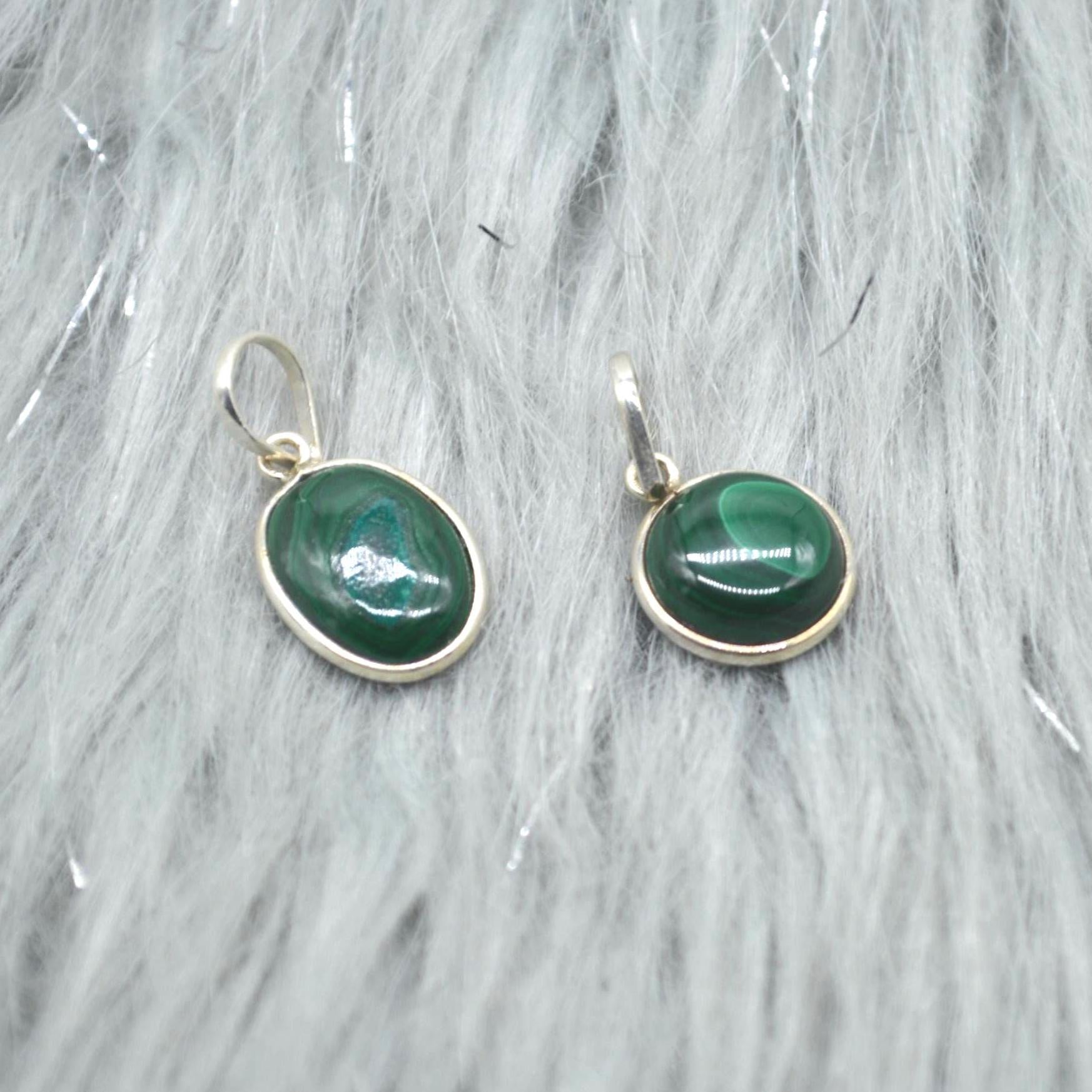 Malachite Pendant: Sterling Silver, Green Gemstone, Oval or Round