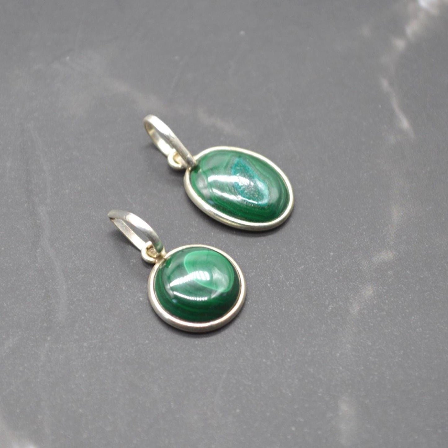 Malachite Pendant: Sterling Silver, Green Gemstone, Oval or Round