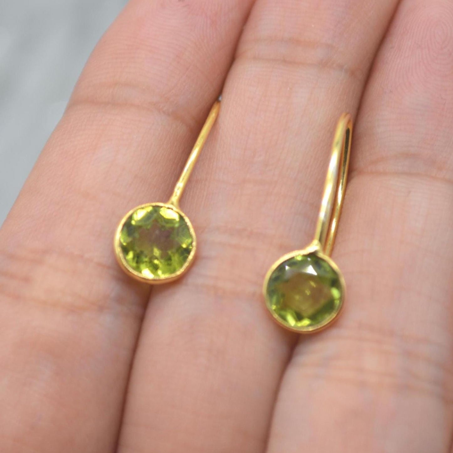 Gemstone Dangle Drop Earrings: Gold Plated Silver, Garnet Citrine Labradorite Peridot or Green Amethyst