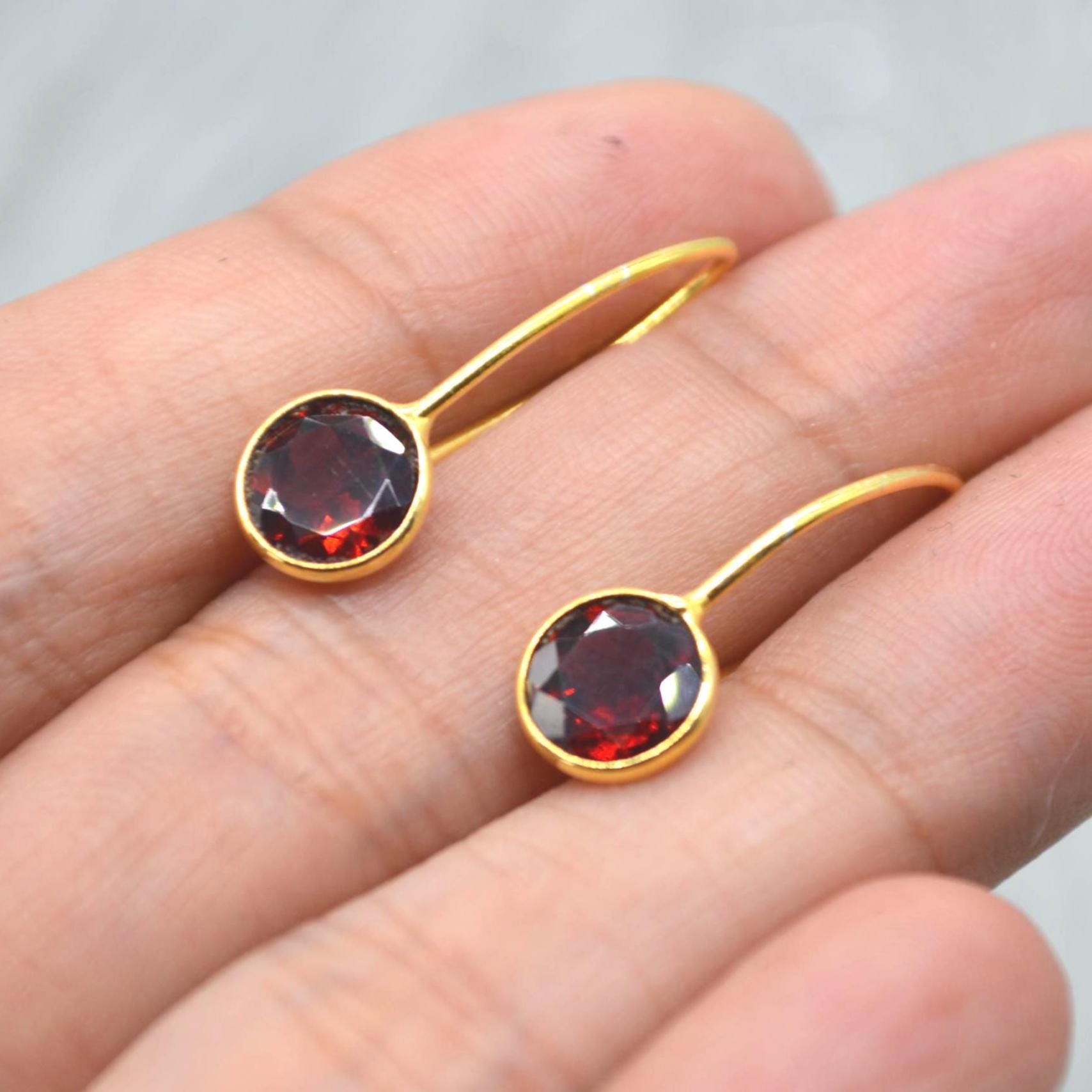 Gemstone Dangle Drop Earrings: Gold Plated Silver, Garnet Citrine Labradorite Peridot or Green Amethyst