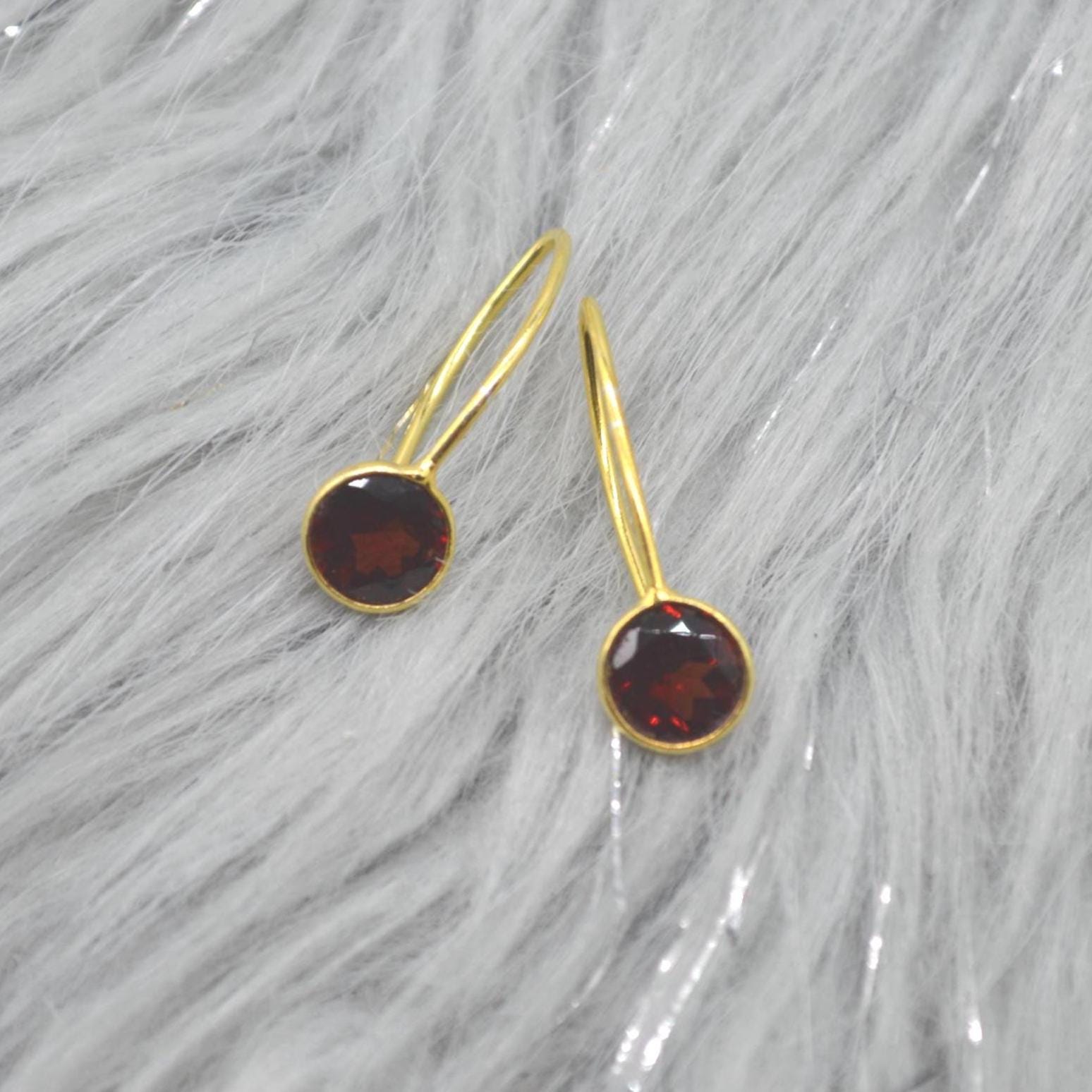 Gemstone Dangle Drop Earrings: Gold Plated Silver, Garnet Citrine Labradorite Peridot or Green Amethyst