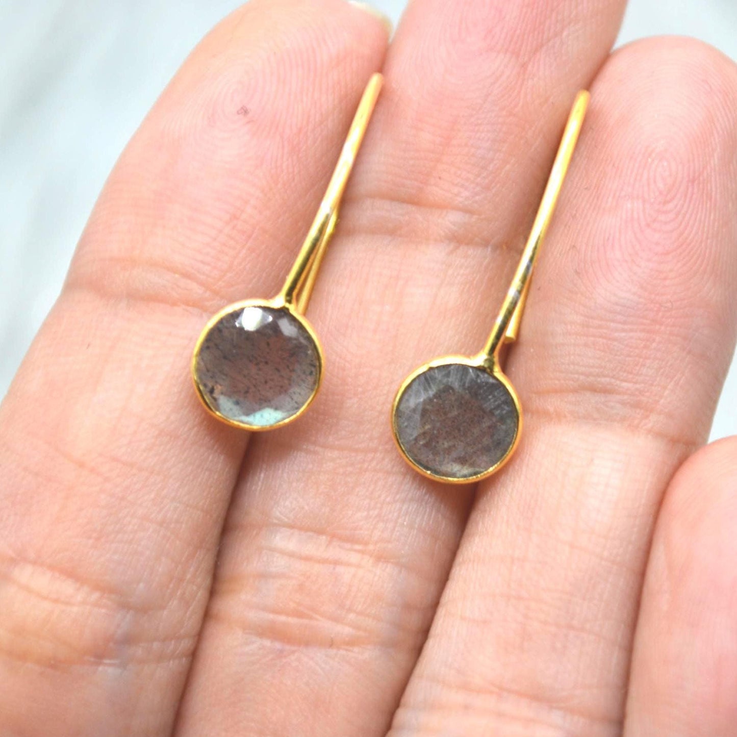 Gemstone Dangle Drop Earrings: Gold Plated Silver, Garnet Citrine Labradorite Peridot or Green Amethyst