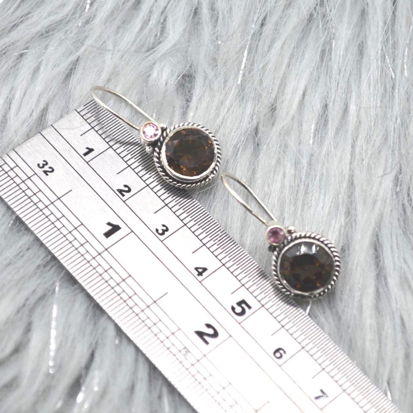 Smoky Quartz Earrings: Silver, Round Dangle, Brown Gemstone Jewelry