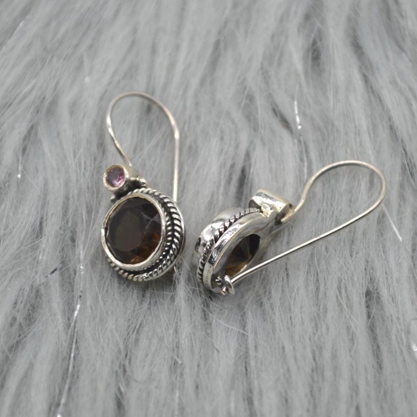 Smoky Quartz Earrings: Silver, Round Dangle, Brown Gemstone Jewelry
