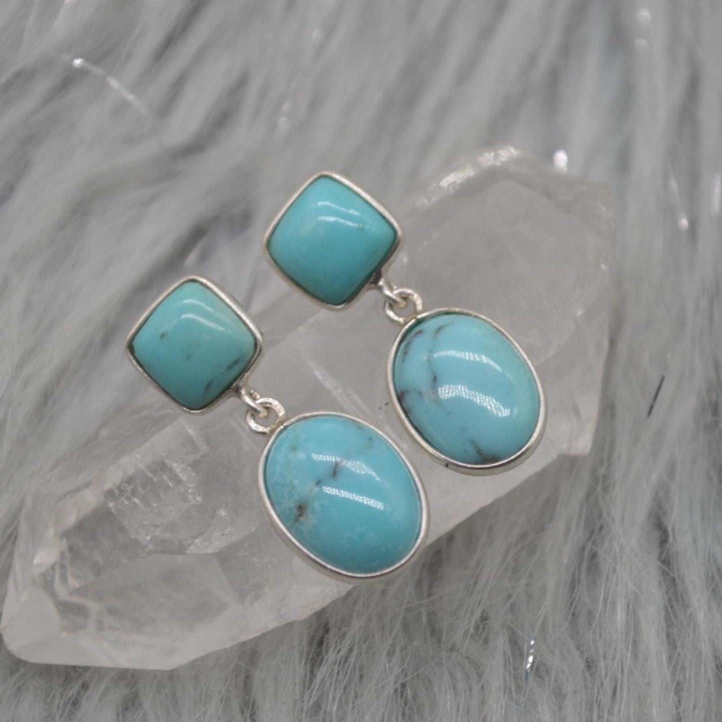 Turquoise Earrings: Silver, Oval Drop, December Birthstone, Boho, Blue Gemstone Jewelry