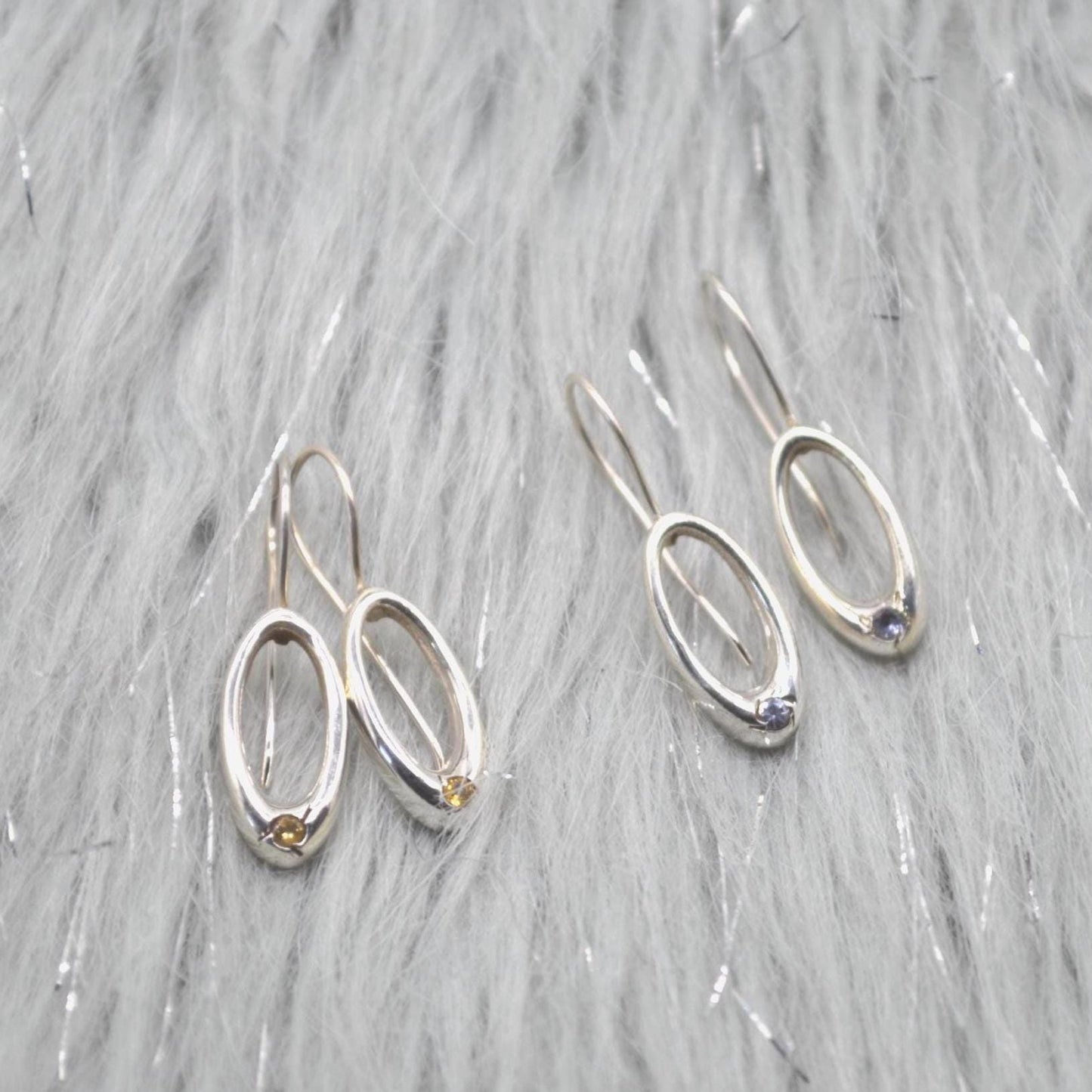 Citrine or Iolite Silver Earrings: Oval Gemstone Drop