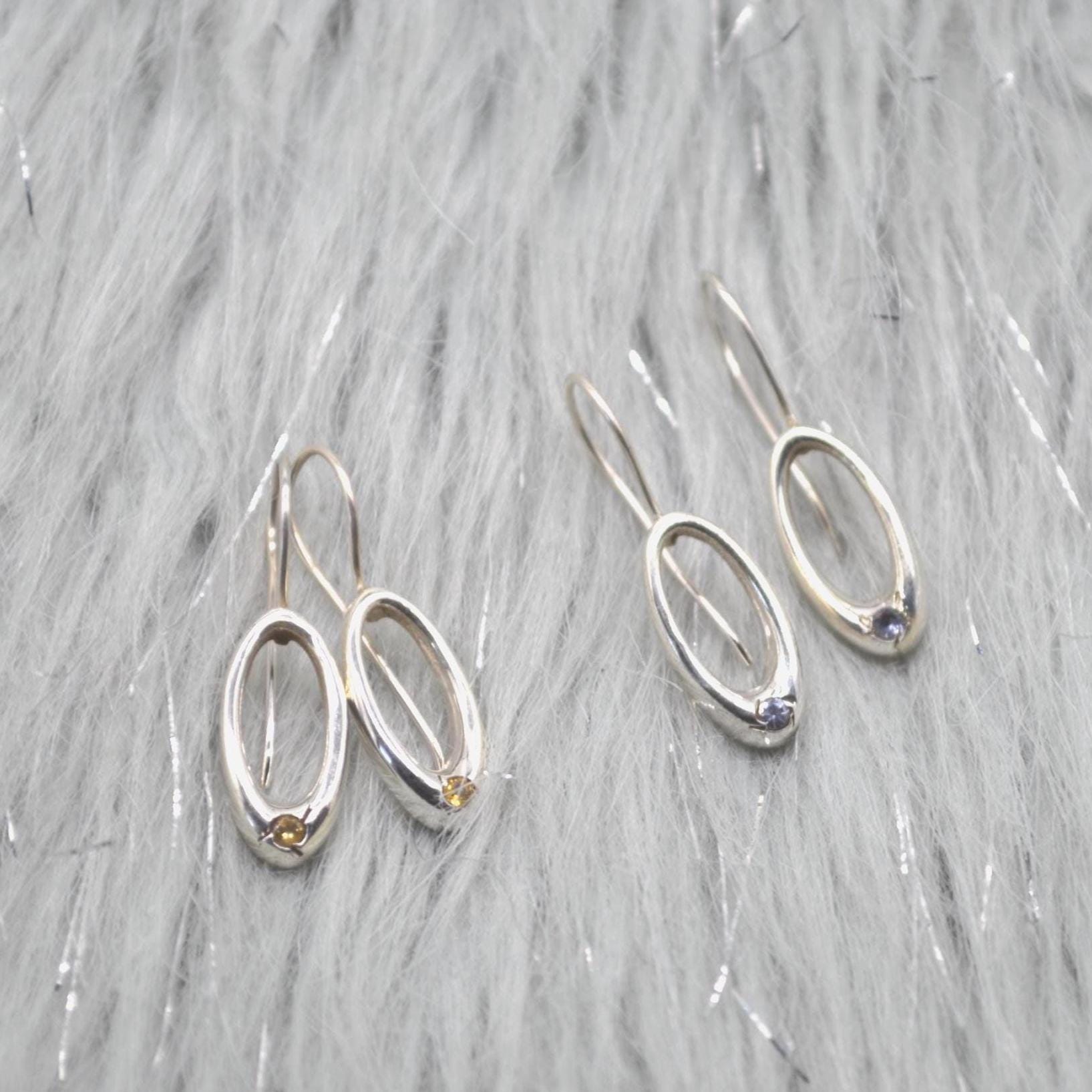 Citrine or Iolite Silver Earrings: Oval Gemstone Drop