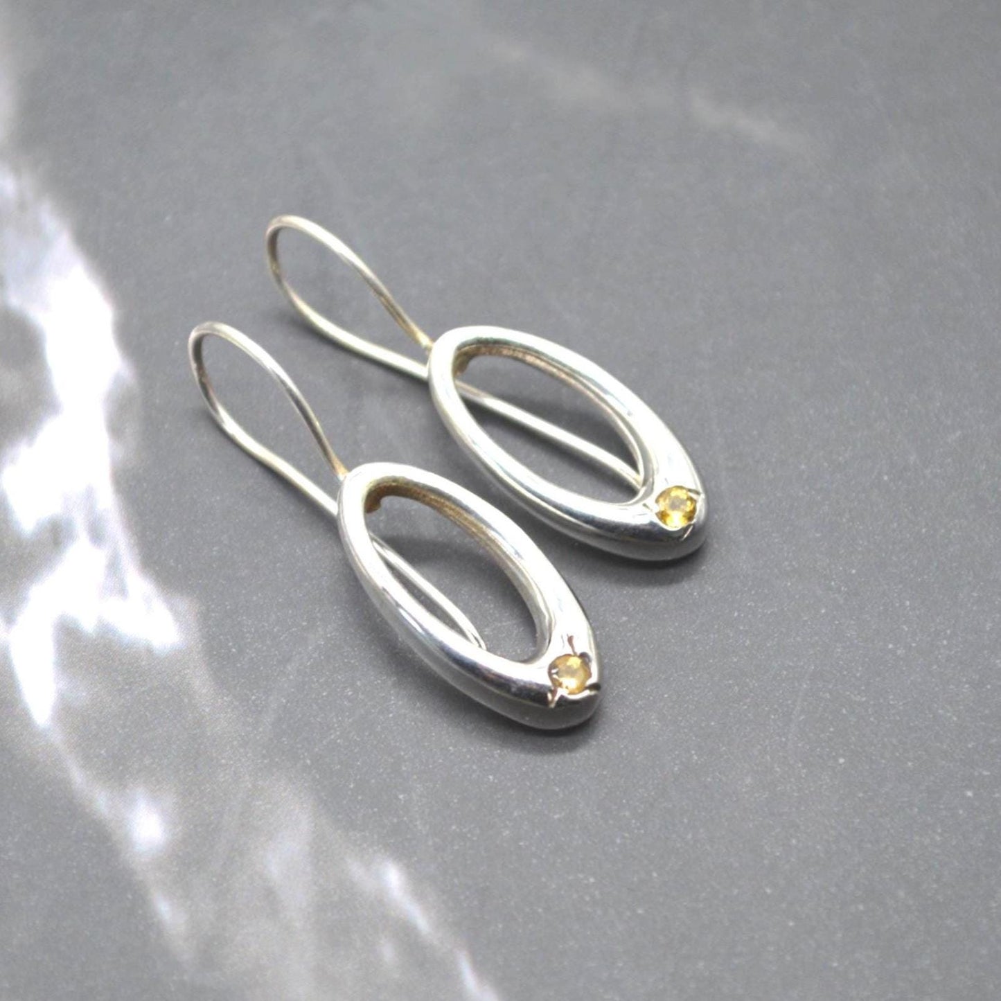 Citrine or Iolite Silver Earrings: Oval Gemstone Drop