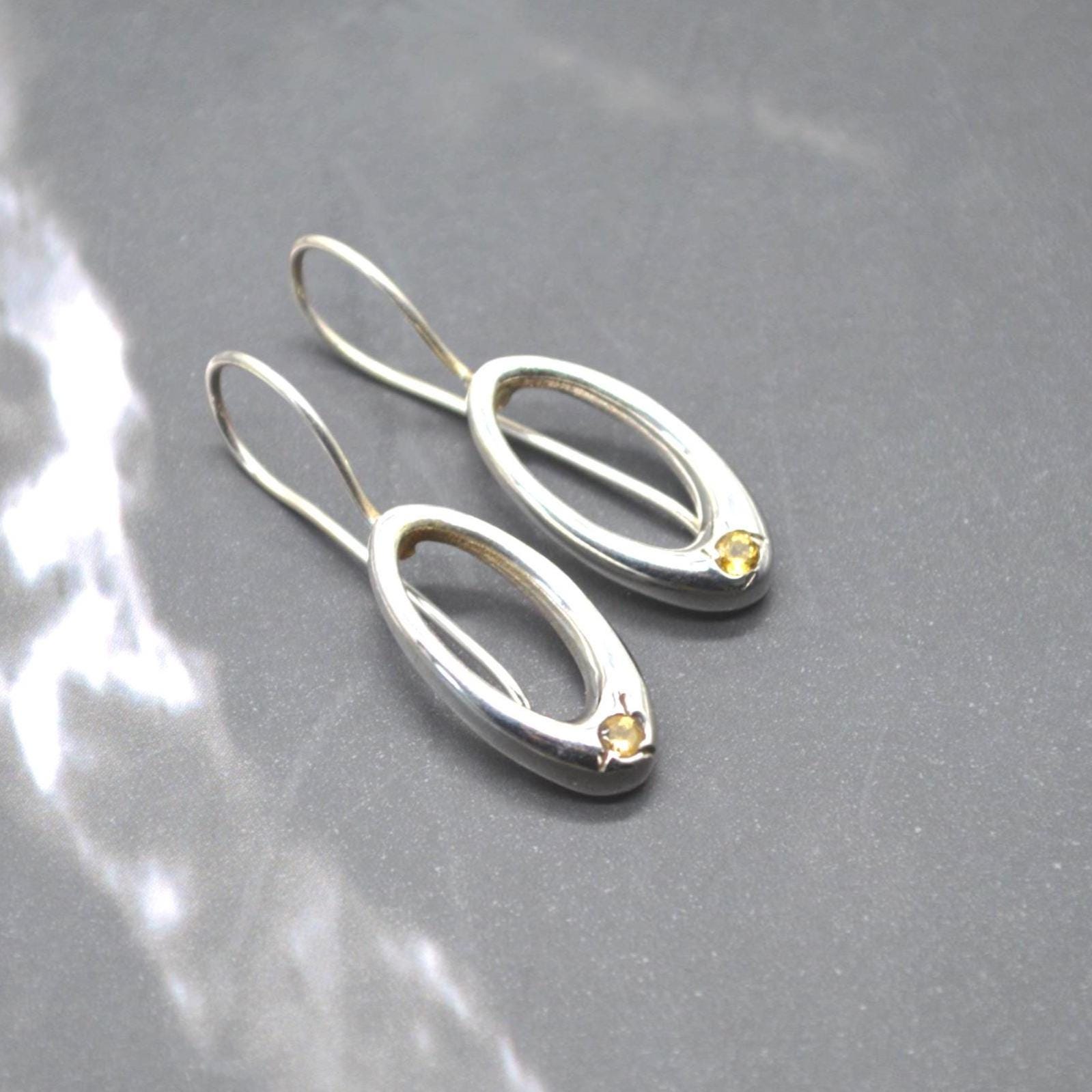 Citrine or Iolite Silver Earrings: Oval Gemstone Drop