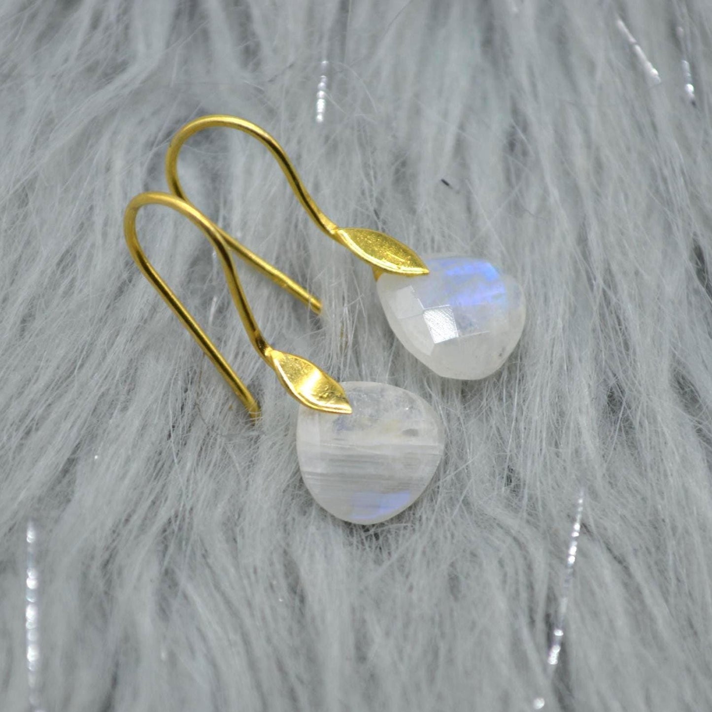 Moonstone or Labradorite Gold Earrings: Sterling Silver, Teardrop, Dangle Drop