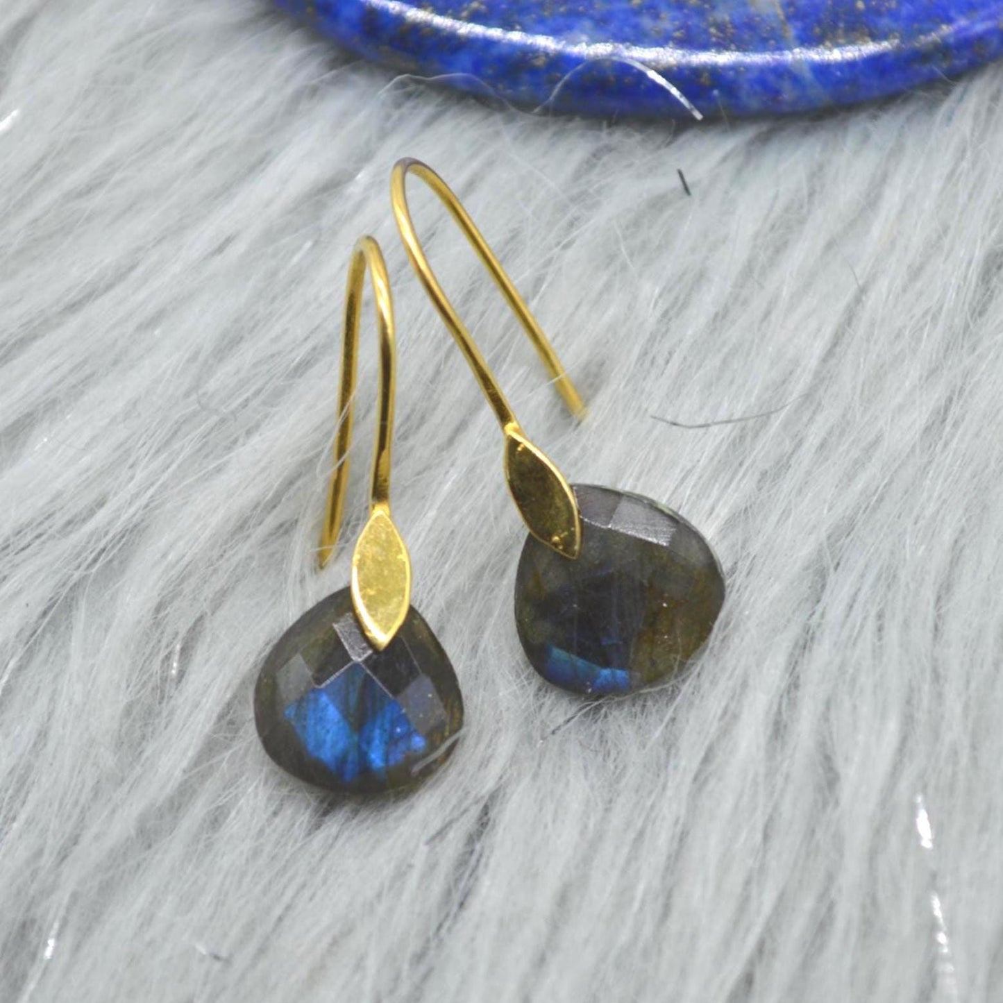Moonstone or Labradorite Gold Earrings: Sterling Silver, Teardrop, Dangle Drop