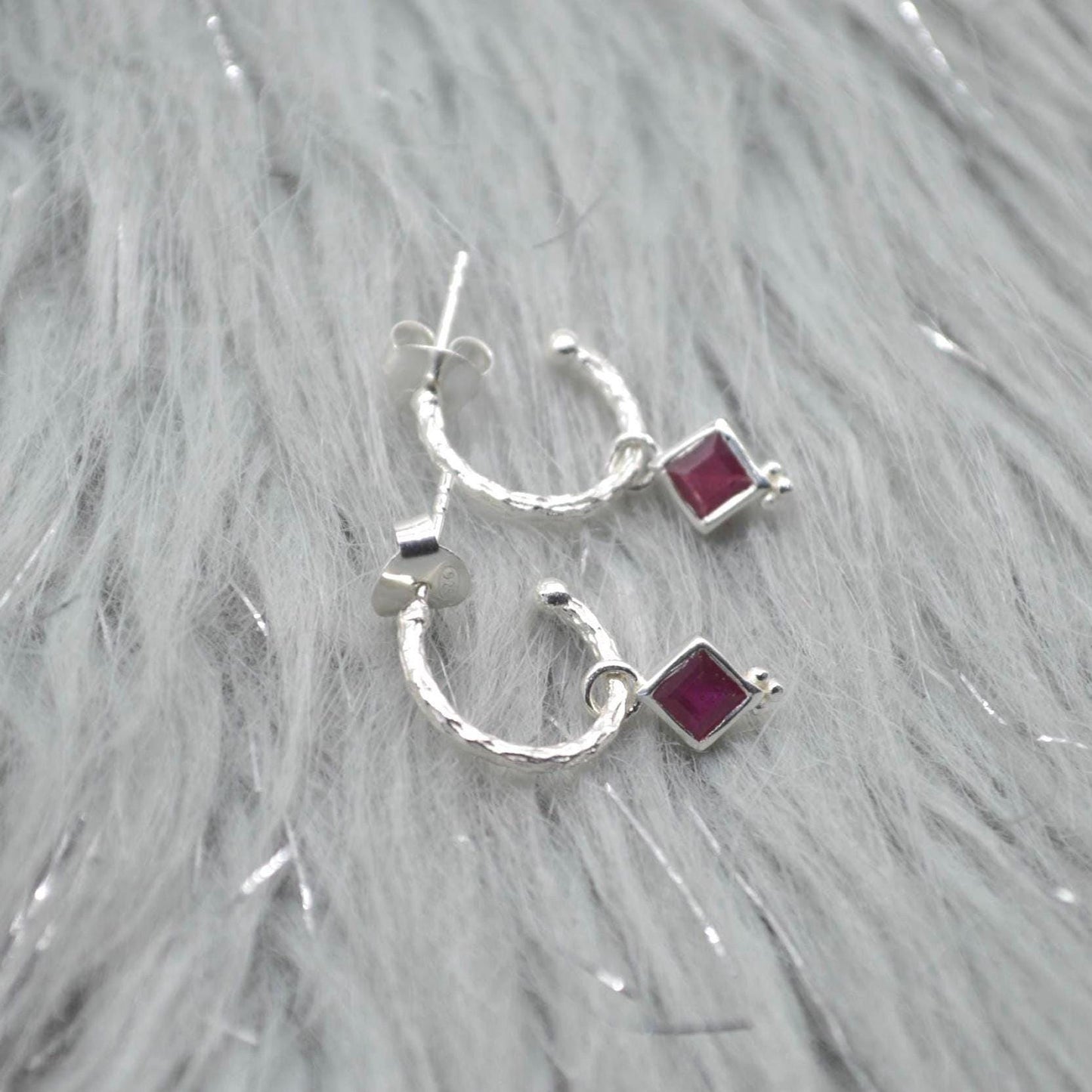 Ruby Hoop Earrings: Sterling Silver or Gold, July Birthstone, Red Gemstone