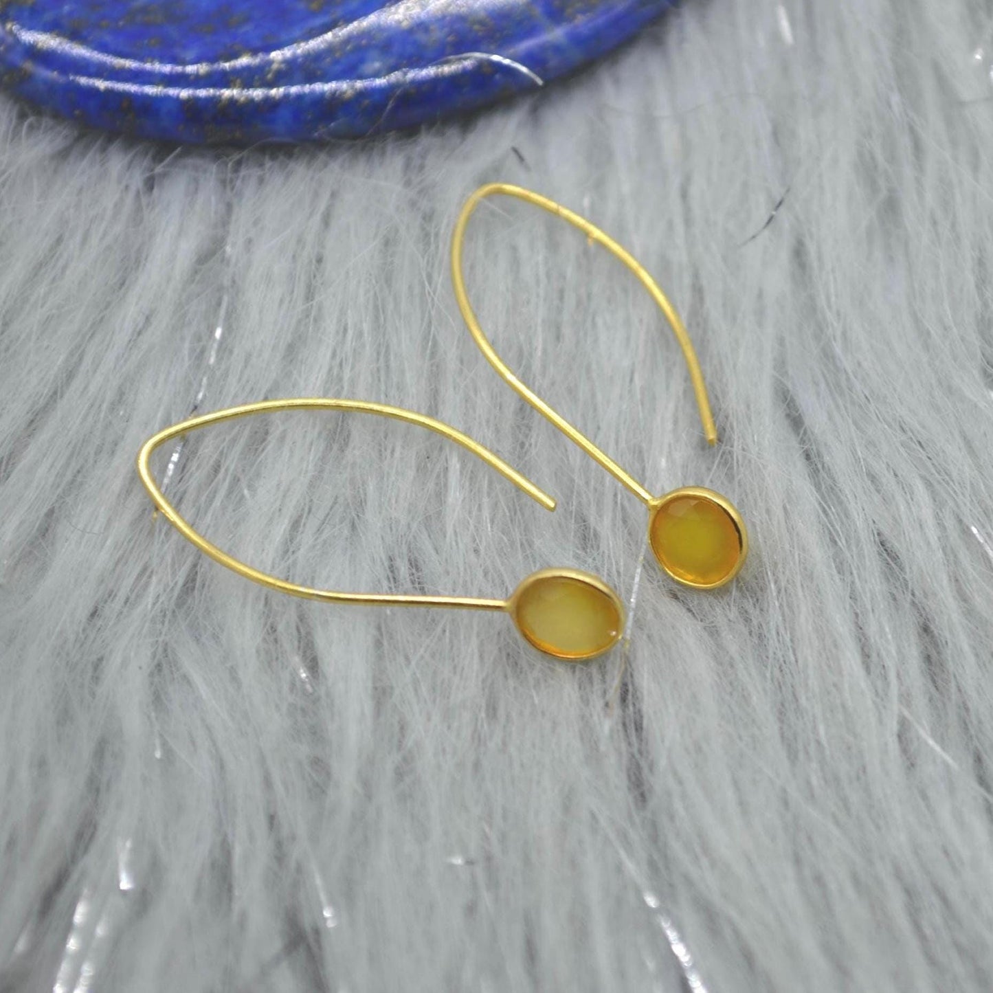 Chalcedony Earings: Gold Plated Silver, Pink, Orange, Yellow or Blue, Dangle Drop