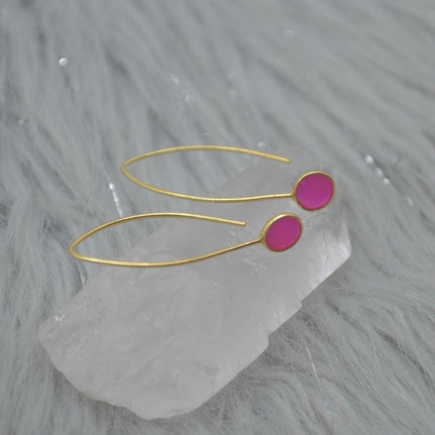 Chalcedony Earings: Gold Plated Silver, Pink, Orange, Yellow or Blue, Dangle Drop