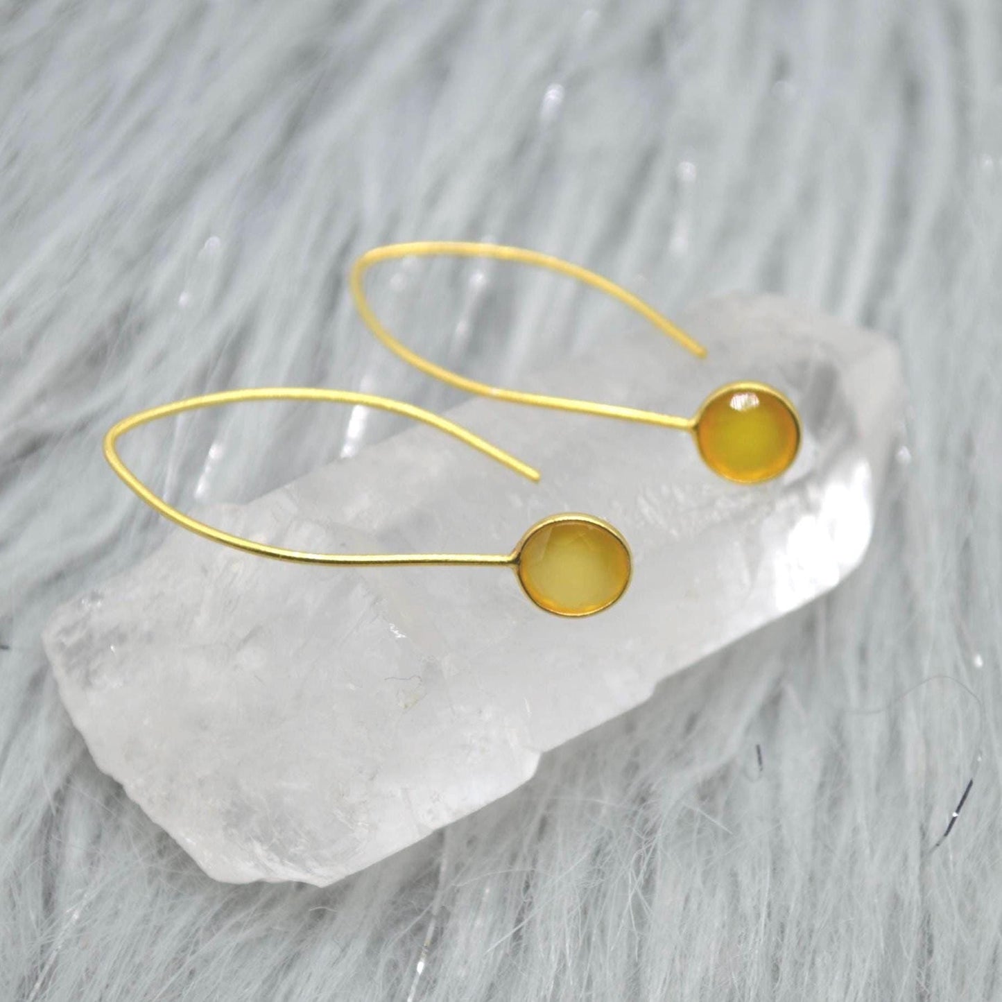 Chalcedony Earings: Gold Plated Silver, Pink, Orange, Yellow or Blue, Dangle Drop