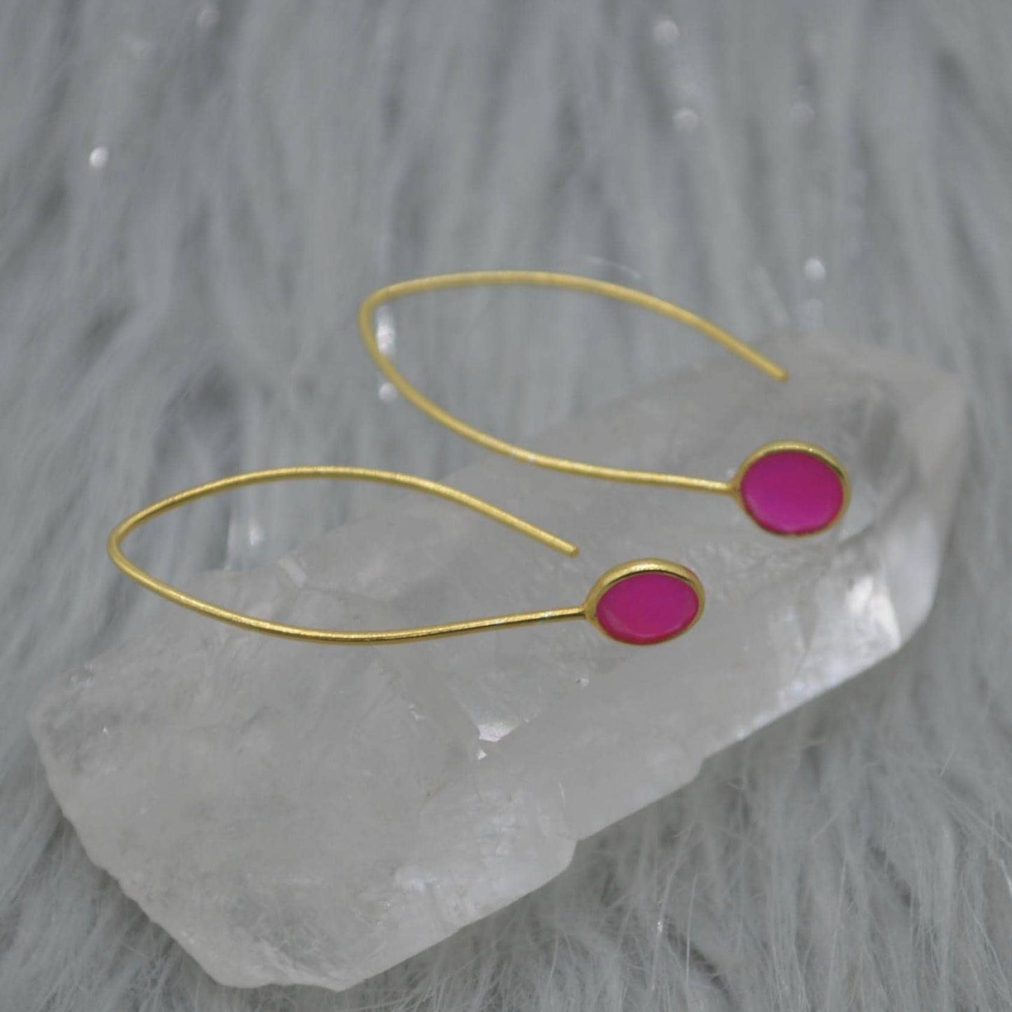 Chalcedony Earings: Gold Plated Silver, Pink, Orange, Yellow or Blue, Dangle Drop