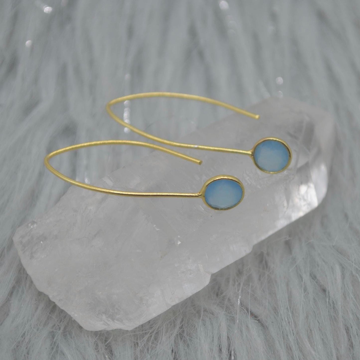 Chalcedony Earings: Gold Plated Silver, Pink, Orange, Yellow or Blue, Dangle Drop