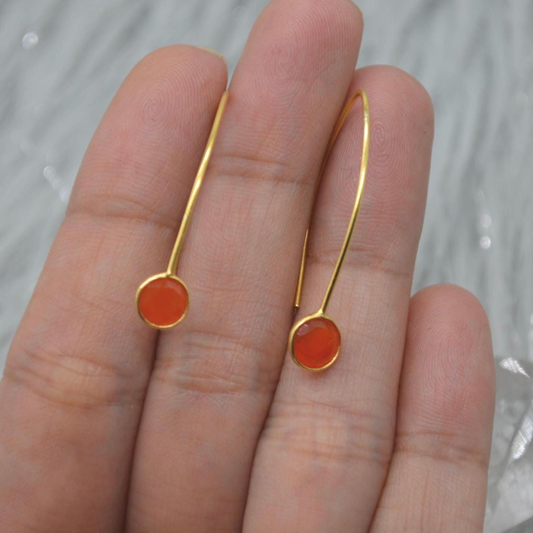 Chalcedony Earings: Gold Plated Silver, Pink, Orange, Yellow or Blue, Dangle Drop